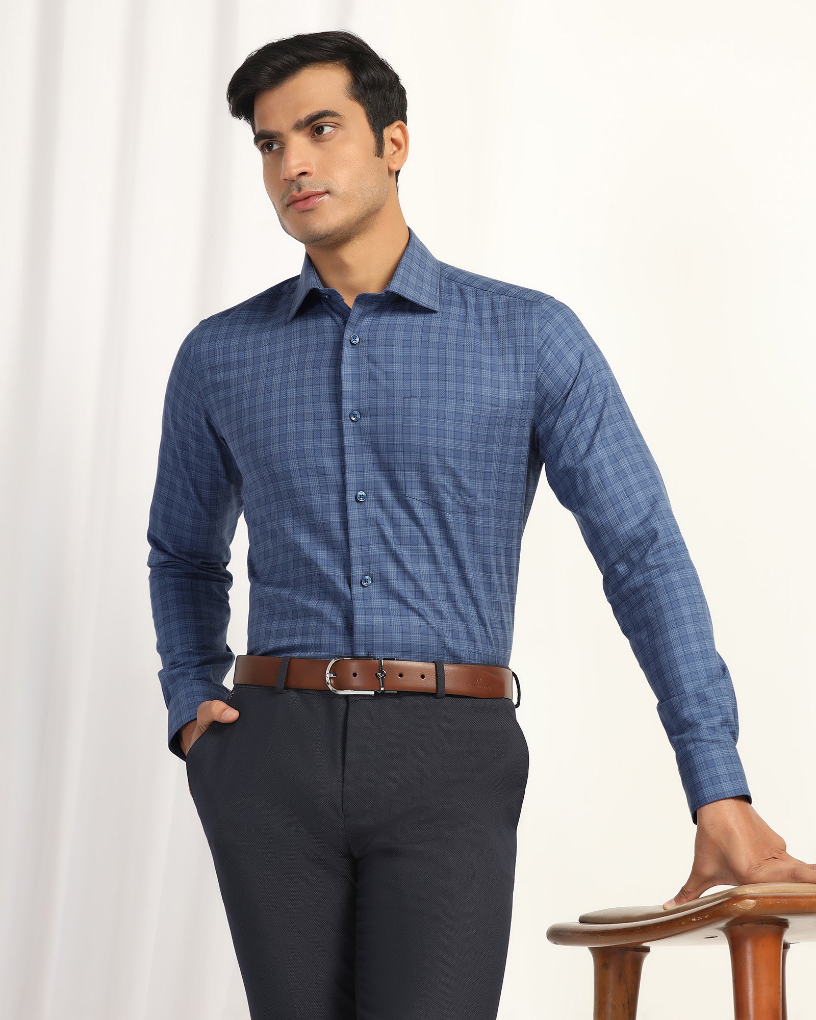 Temp Tech Formal Navy Check Shirt - Victor