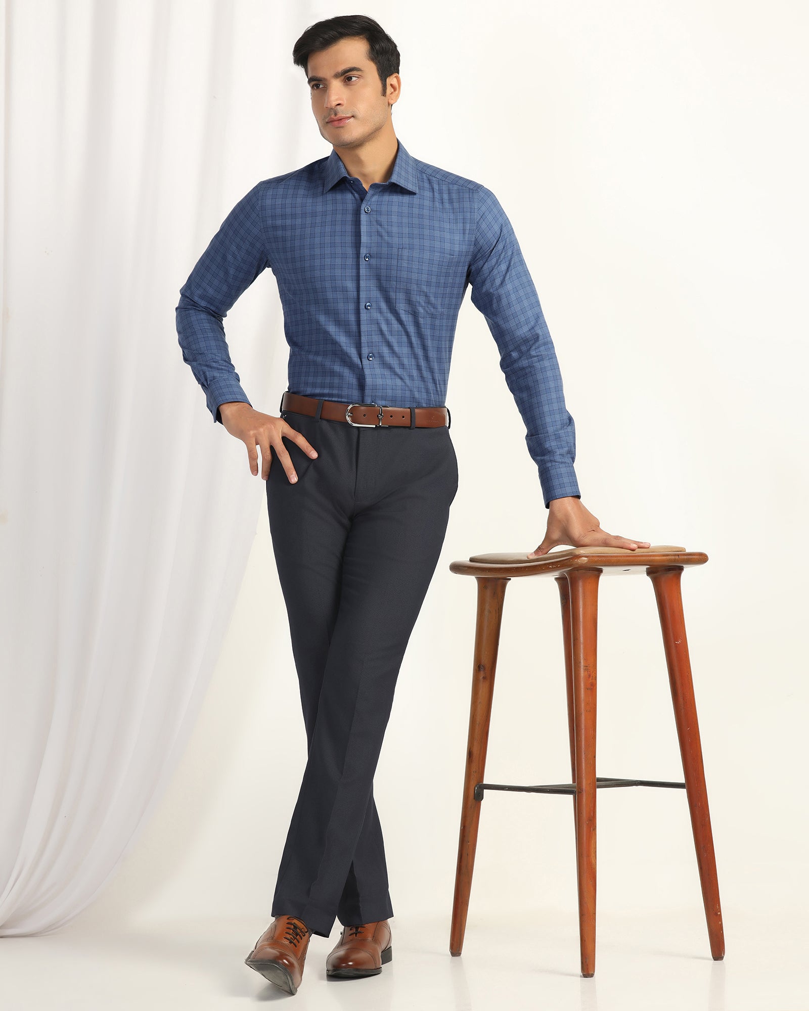 Temp Tech Formal Navy Check Shirt - Victor