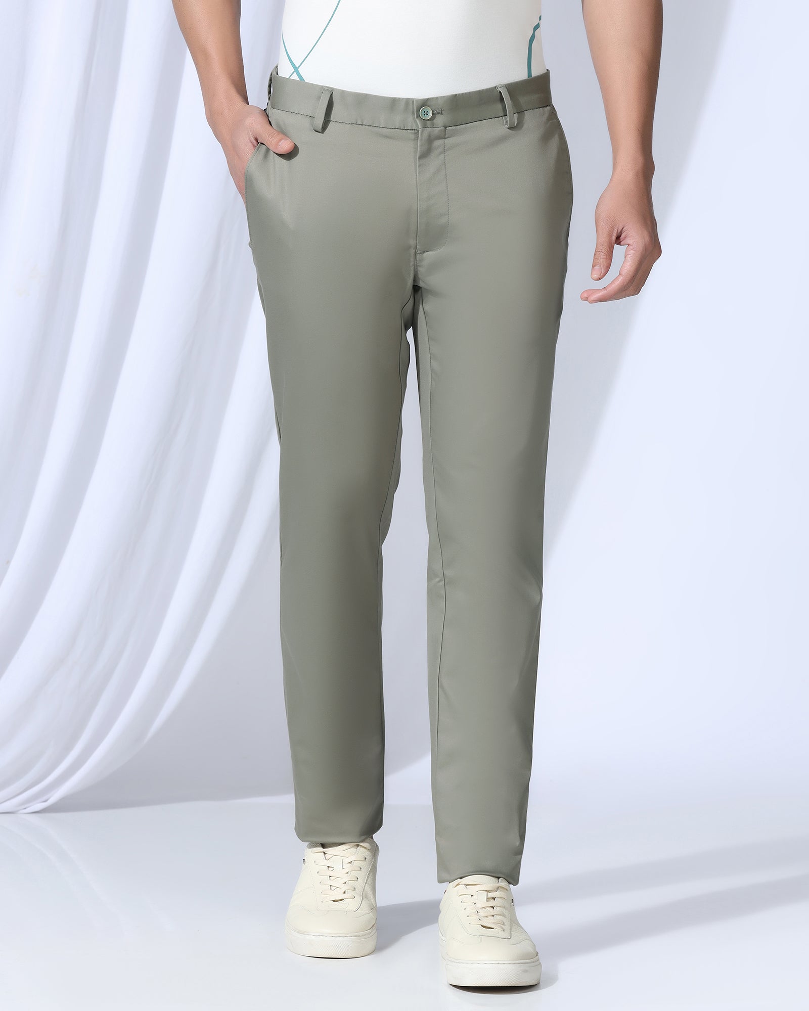 Temp Tech Slim Fit B-91 Casual Light Olive Solid Khakis - Peter