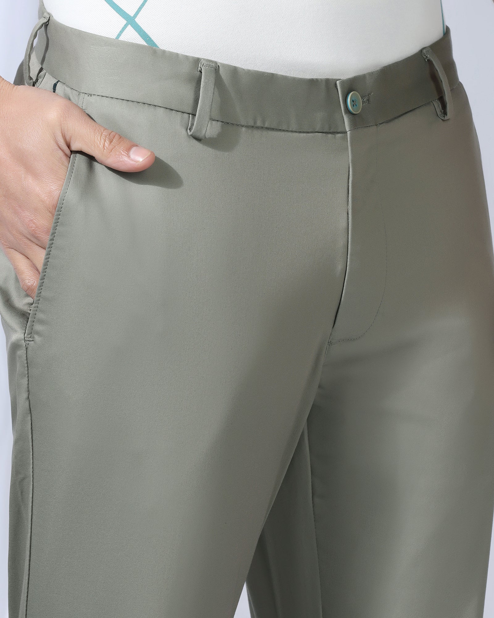 Temp Tech Slim Fit B-91 Casual Light Olive Solid Khakis - Peter