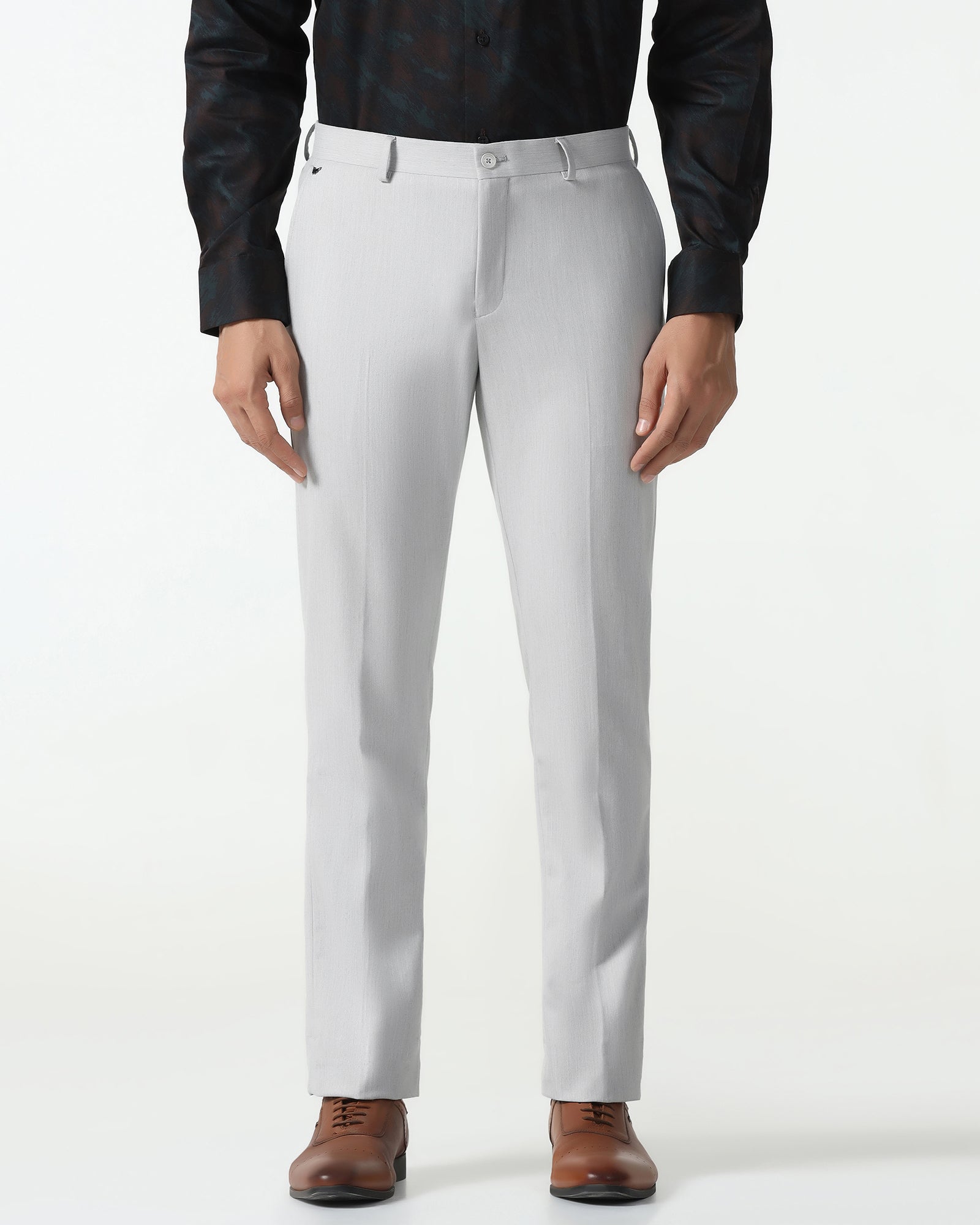 Temp Tech Slim Comfort B-95 Formal Light Grey Textured Trouser - Iceberg
