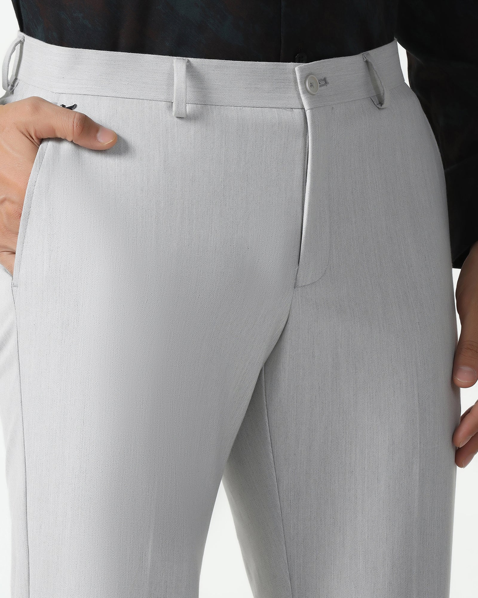 Temp Tech Slim Comfort B-95 Formal Light Grey Textured Trouser - Iceberg