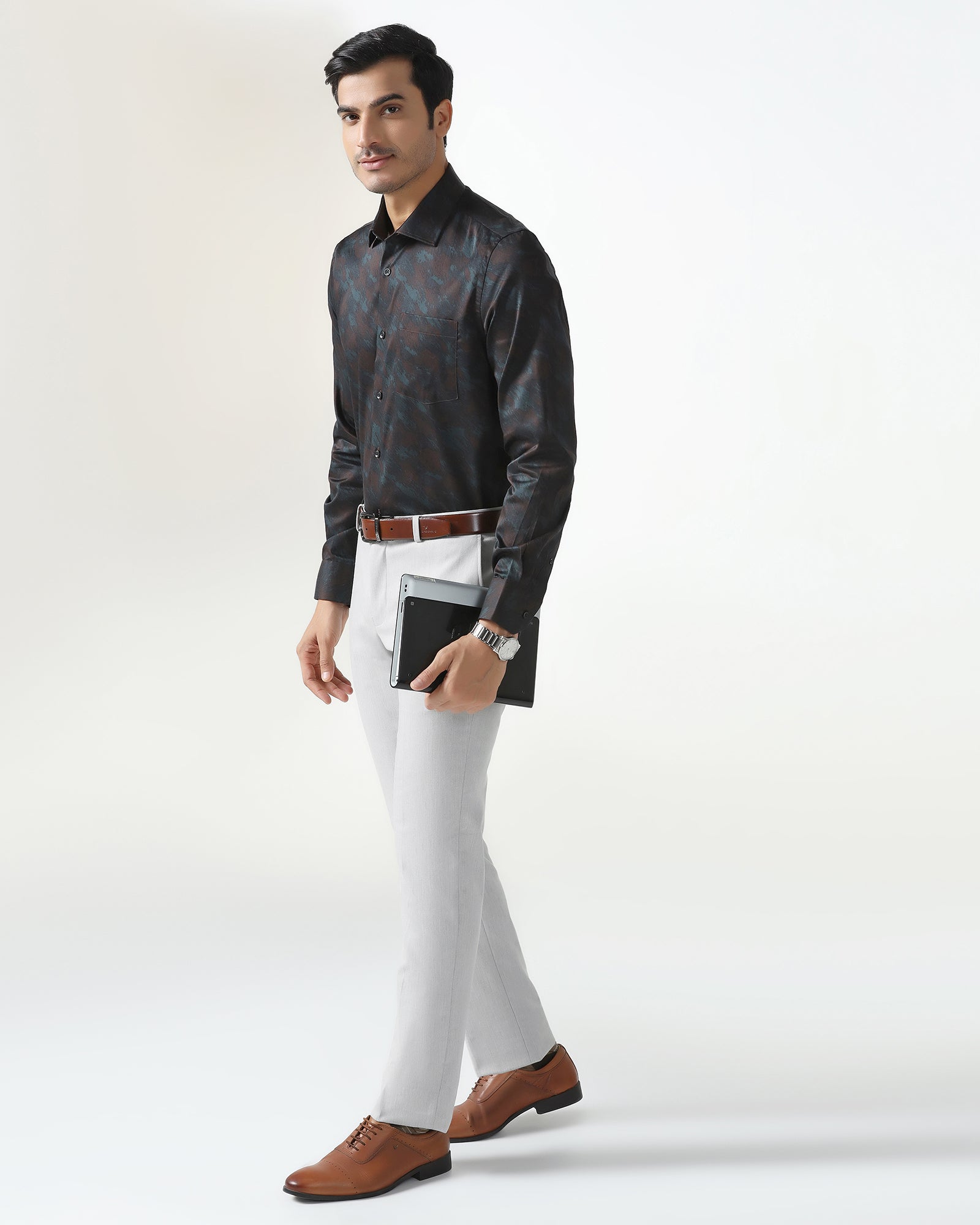 Temp Tech Slim Comfort B-95 Formal Light Grey Textured Trouser - Iceberg