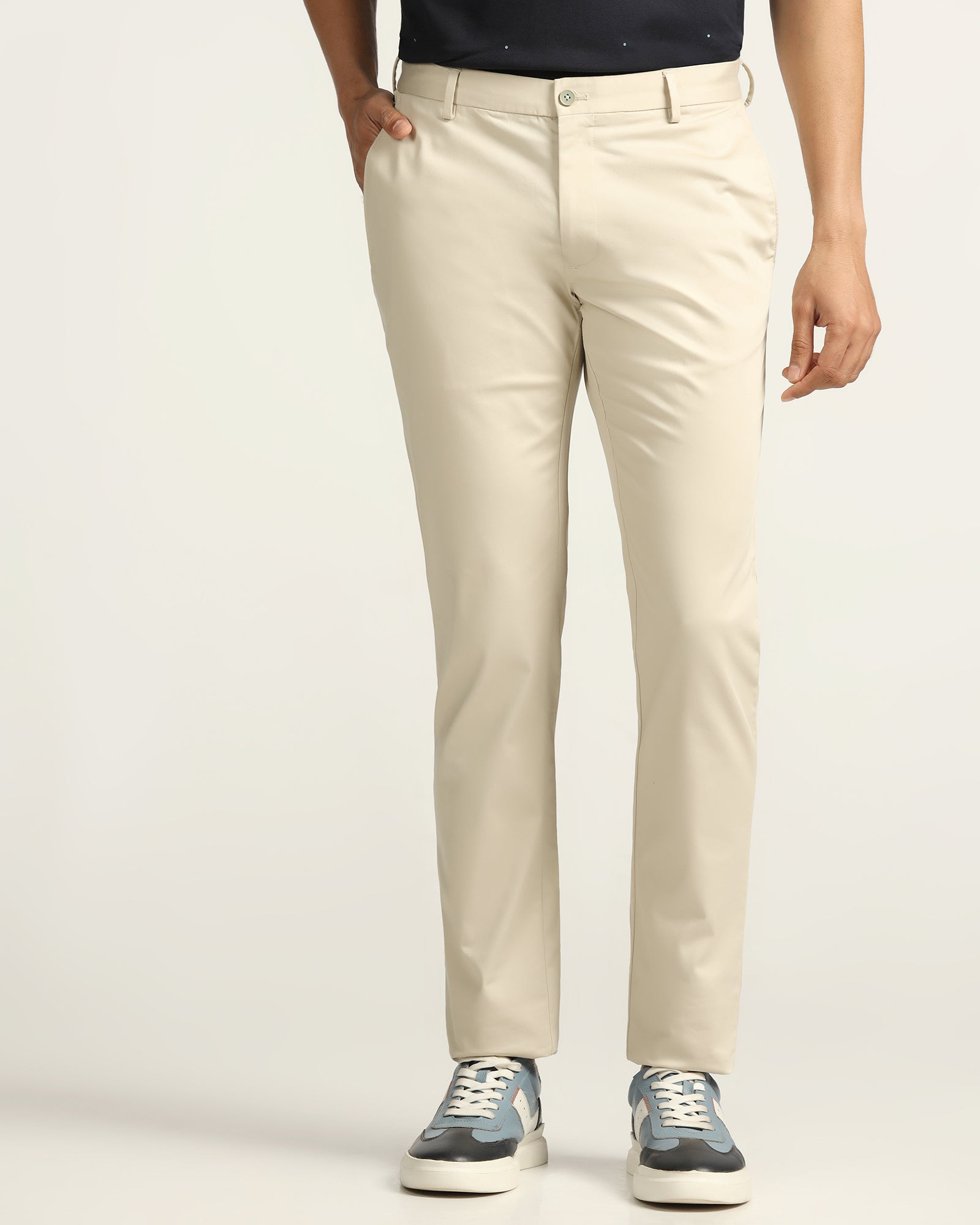 Temp Tech Slim Fit B-91 Casual Beige Solid Khakis - Peter