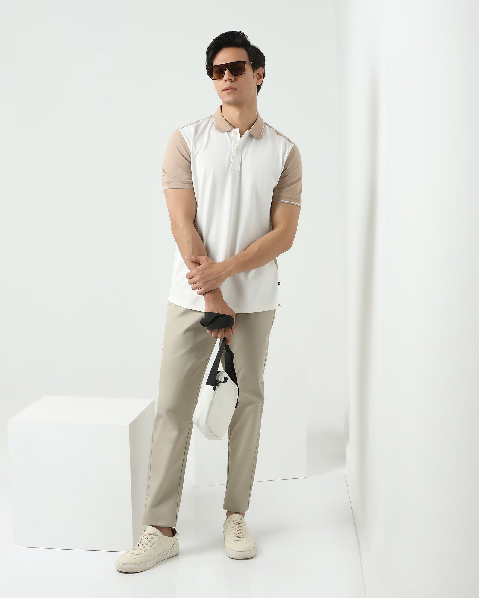 Temp Tech Sneaker Fit Casual Beige Textured Khakis - Blake