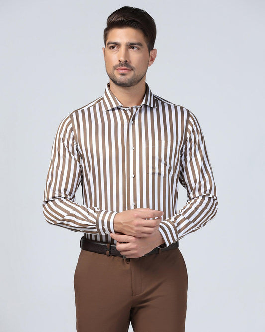 Temp Tech Formal Brown Stripe Shirt - Geneva