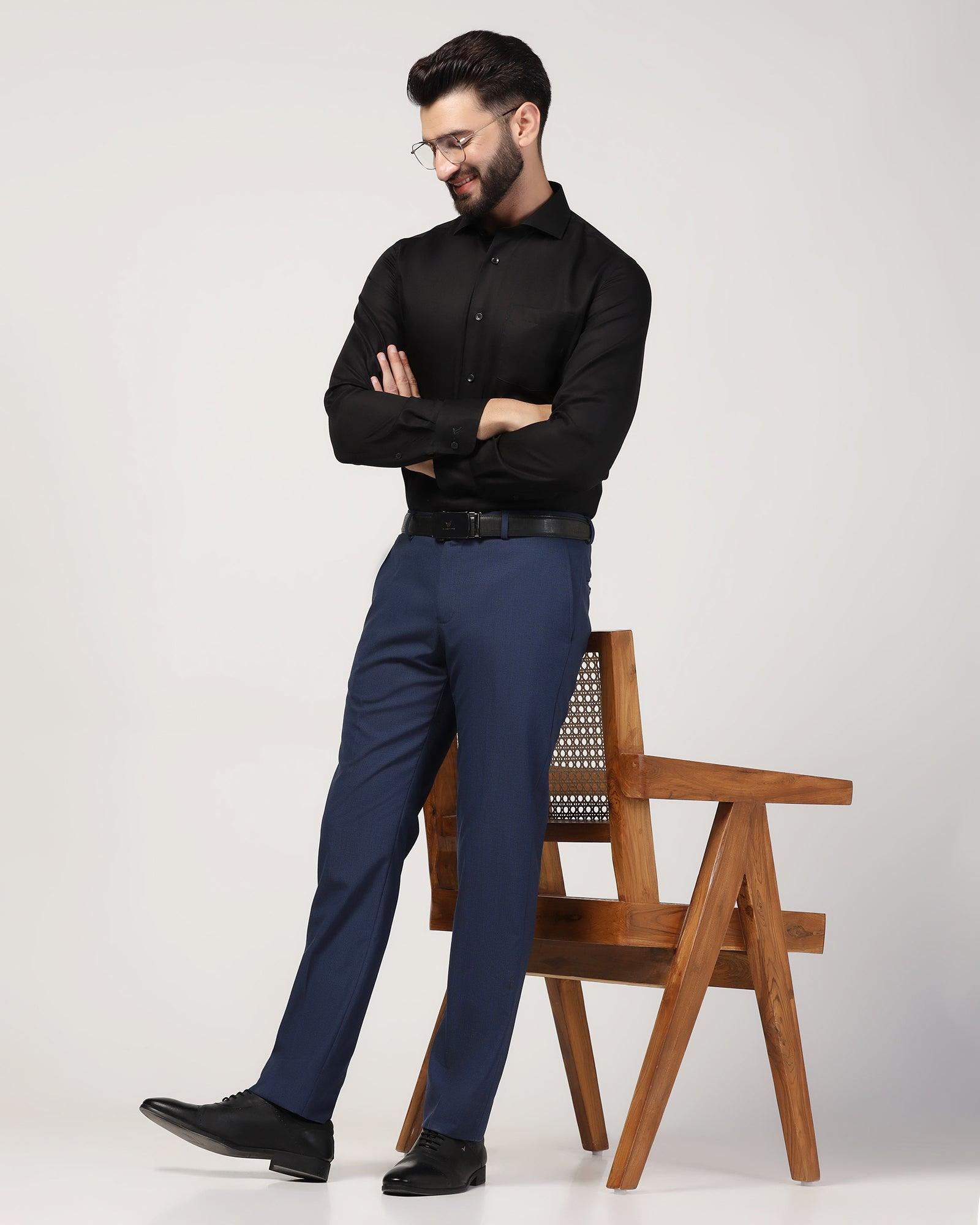 Temptech Slim Comfort B-95 Formal Navy Textured Trouser - Duke - Blackberrys