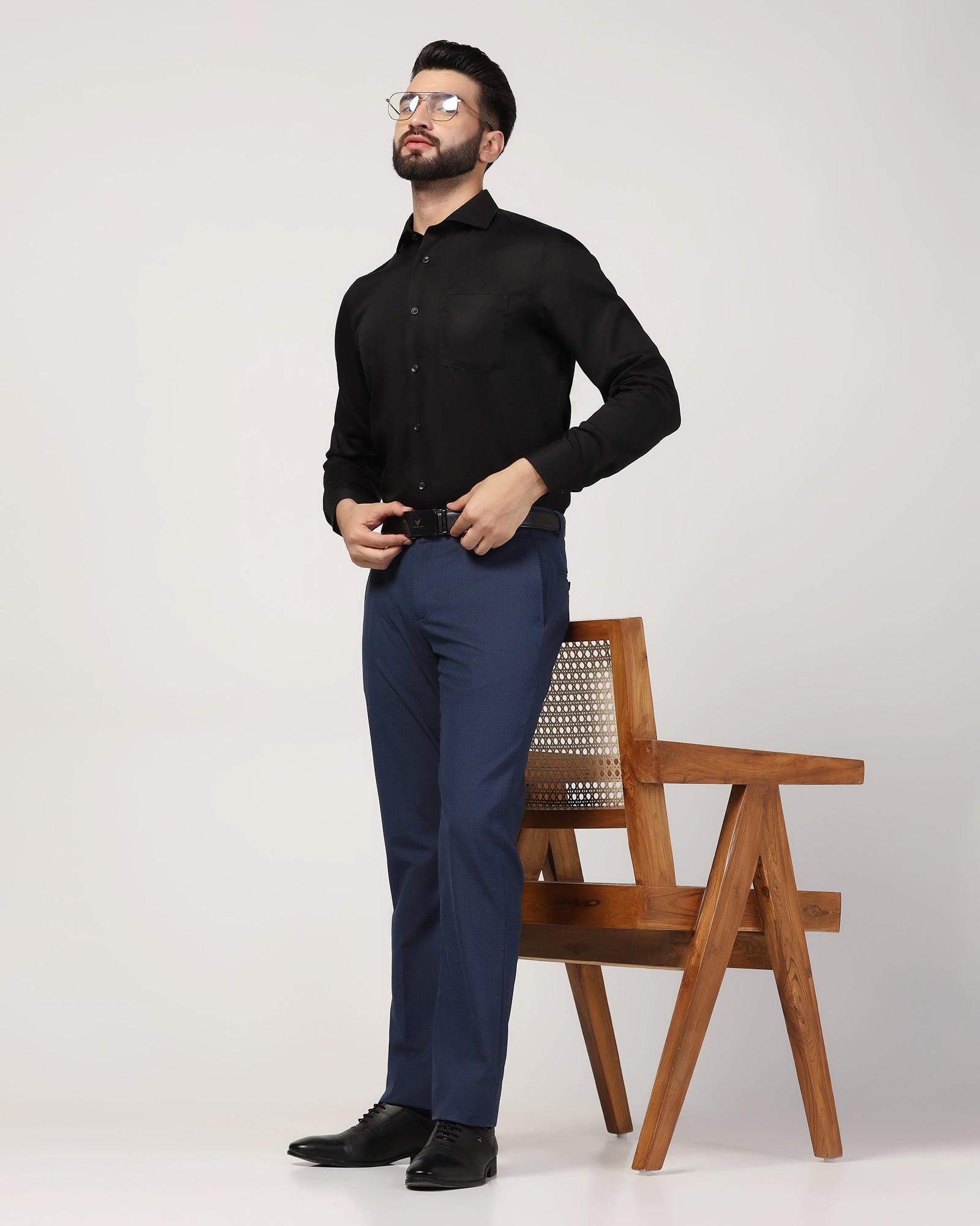 Temptech Slim Comfort B-95 Formal Navy Textured Trouser - Duke - Blackberrys