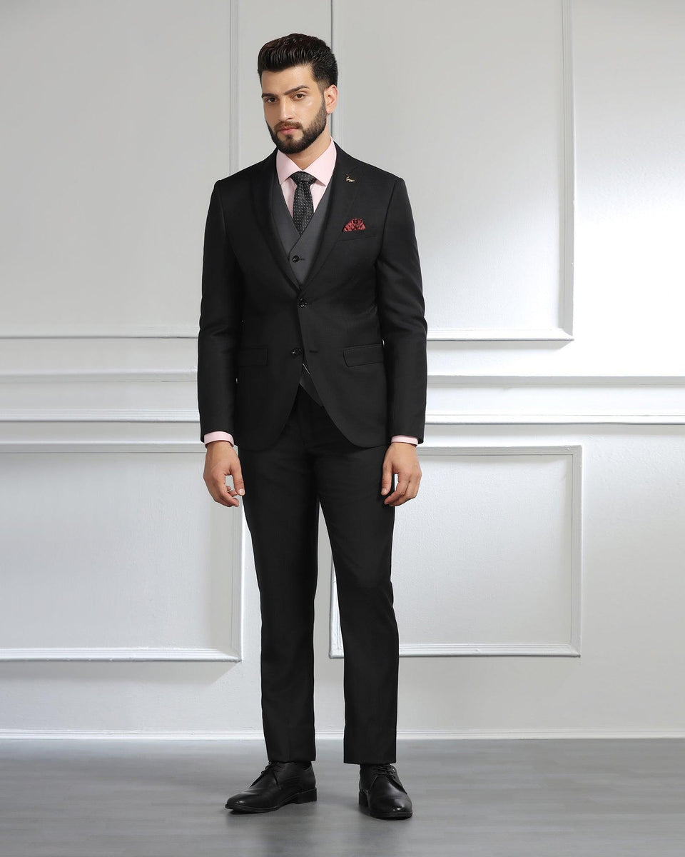 Luxe Three Piece Charcoal Textured Formal Suit - Cocktail