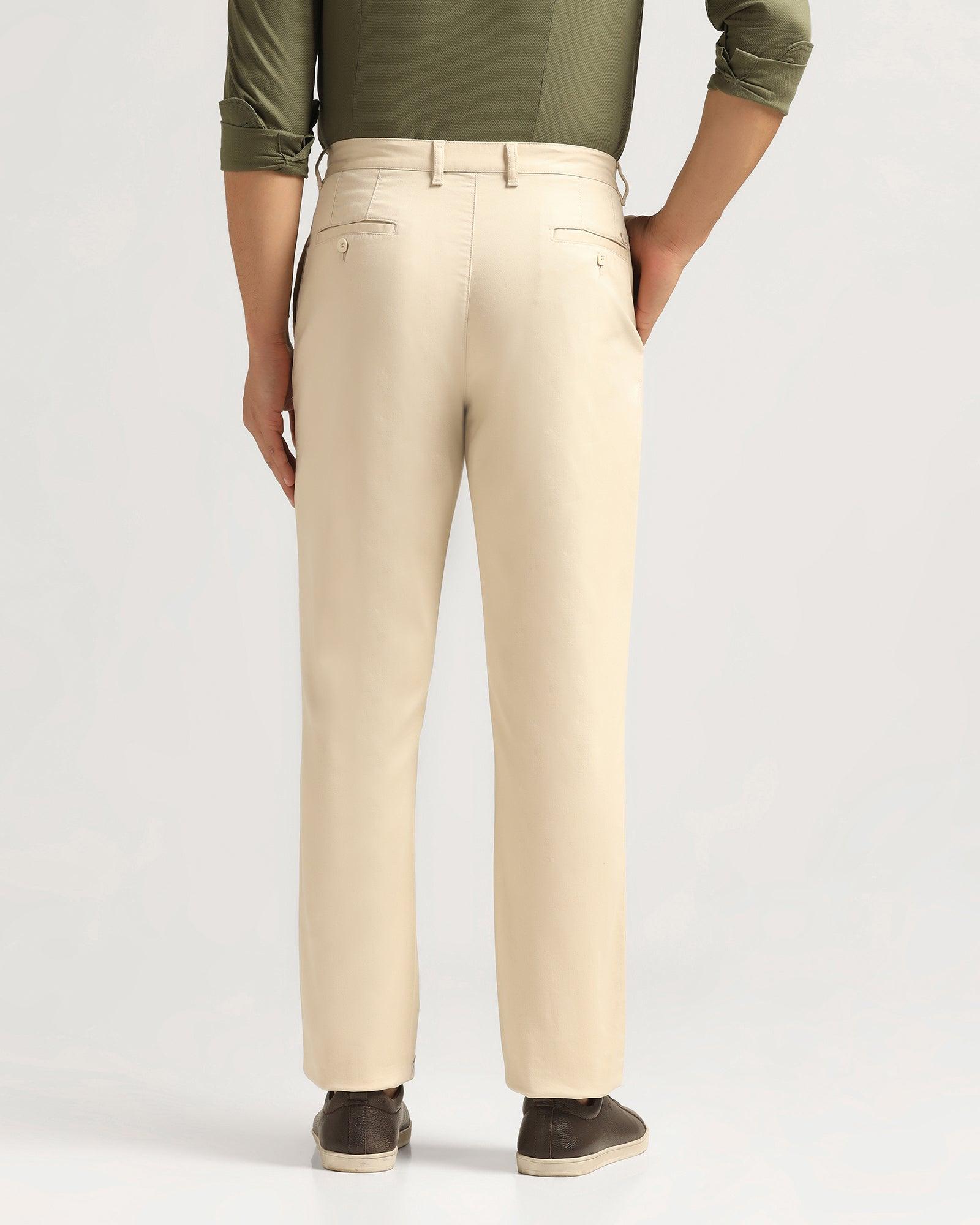 Straight B-90 Casual Beige Textured Khakis - Kros - Blackberrys