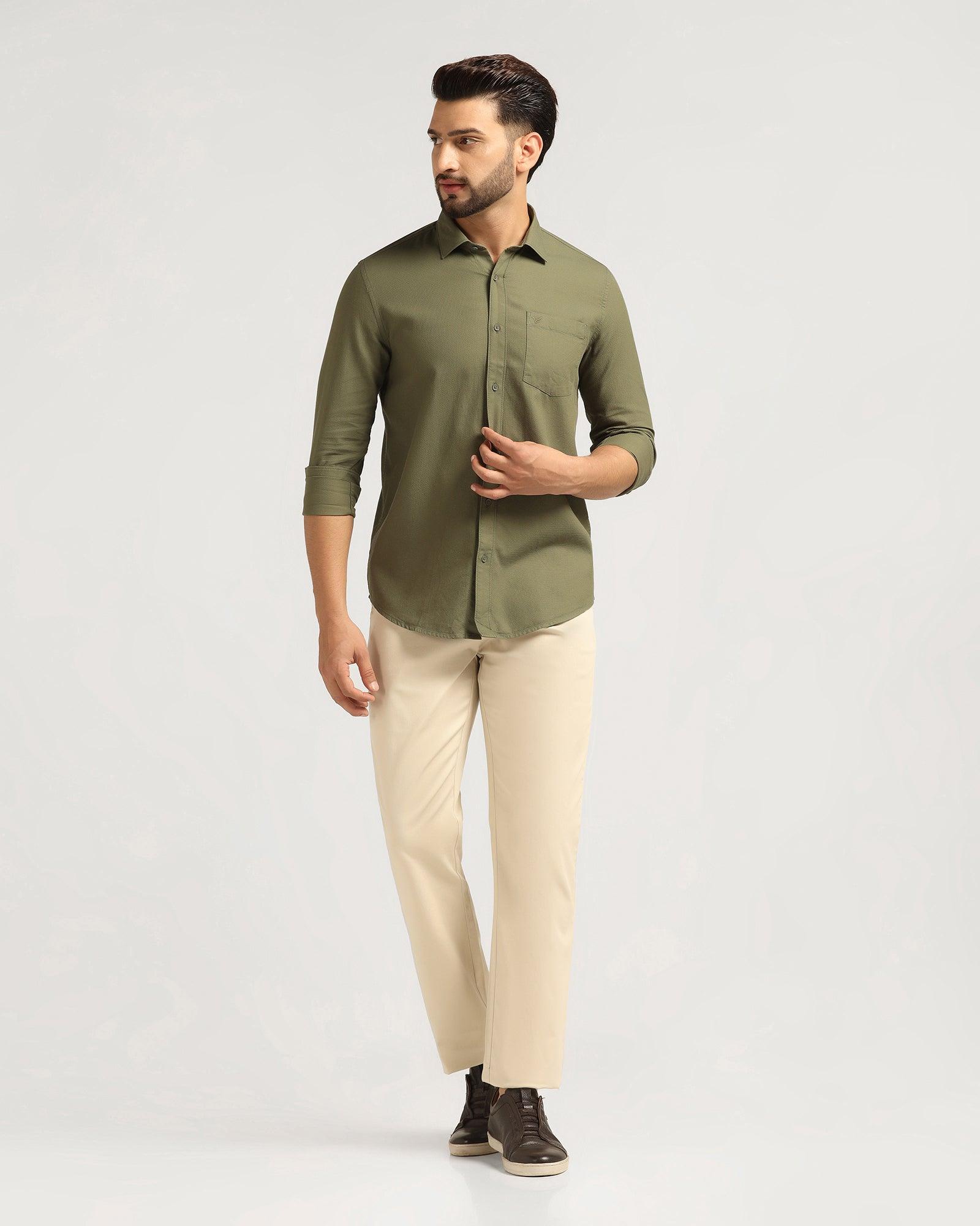 Straight B-90 Casual Beige Textured Khakis - Kros - Blackberrys