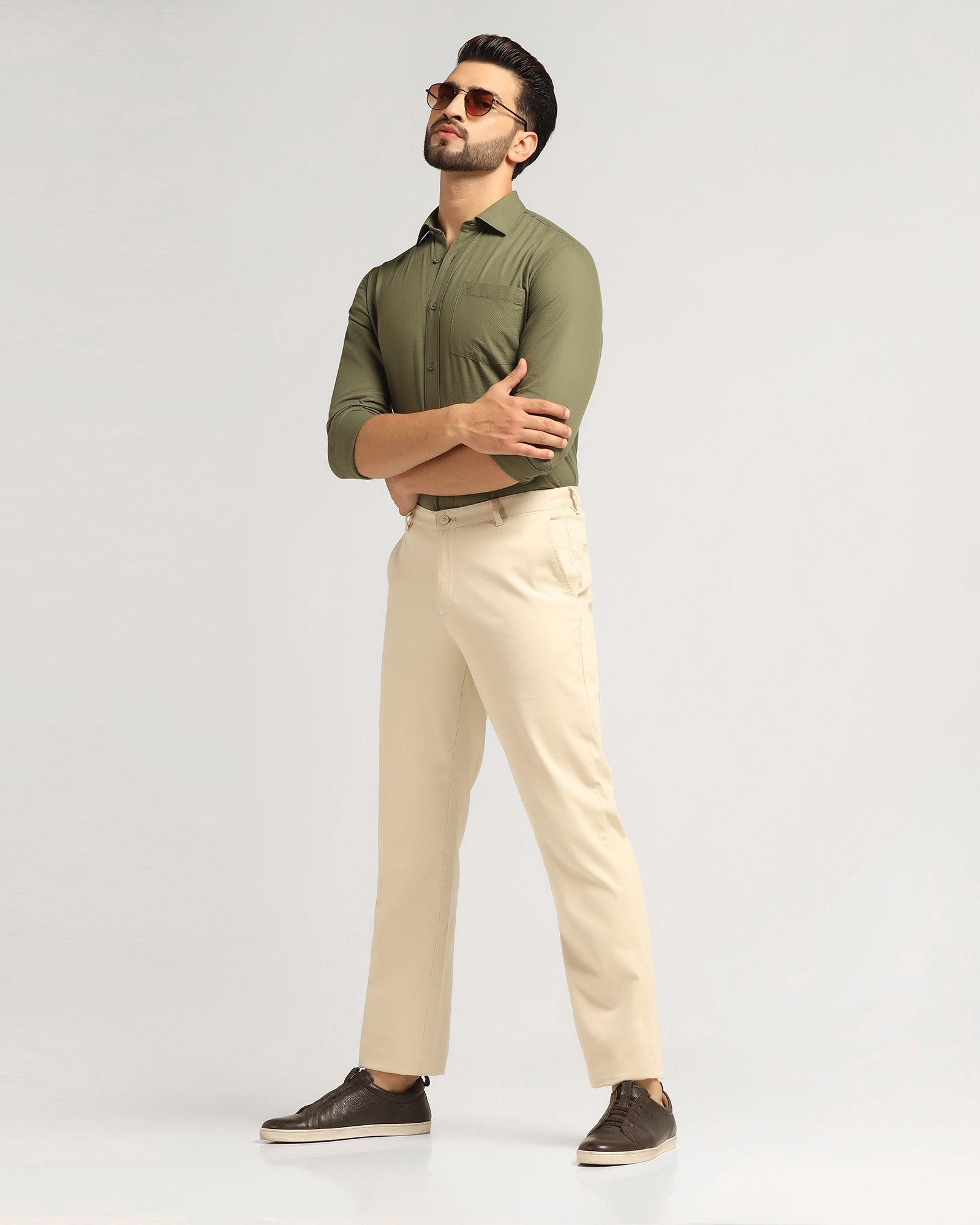 Straight B-90 Casual Beige Textured Khakis - Kros - Blackberrys