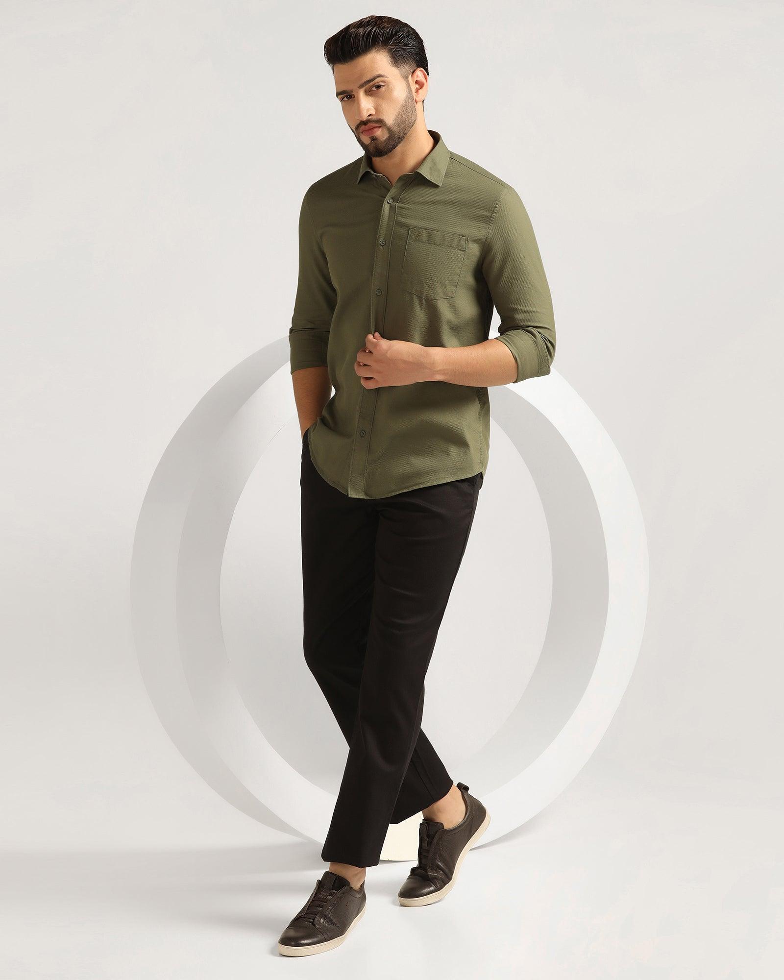 Straight B-90 Casual Black Textured Khakis - Kros - Blackberrys