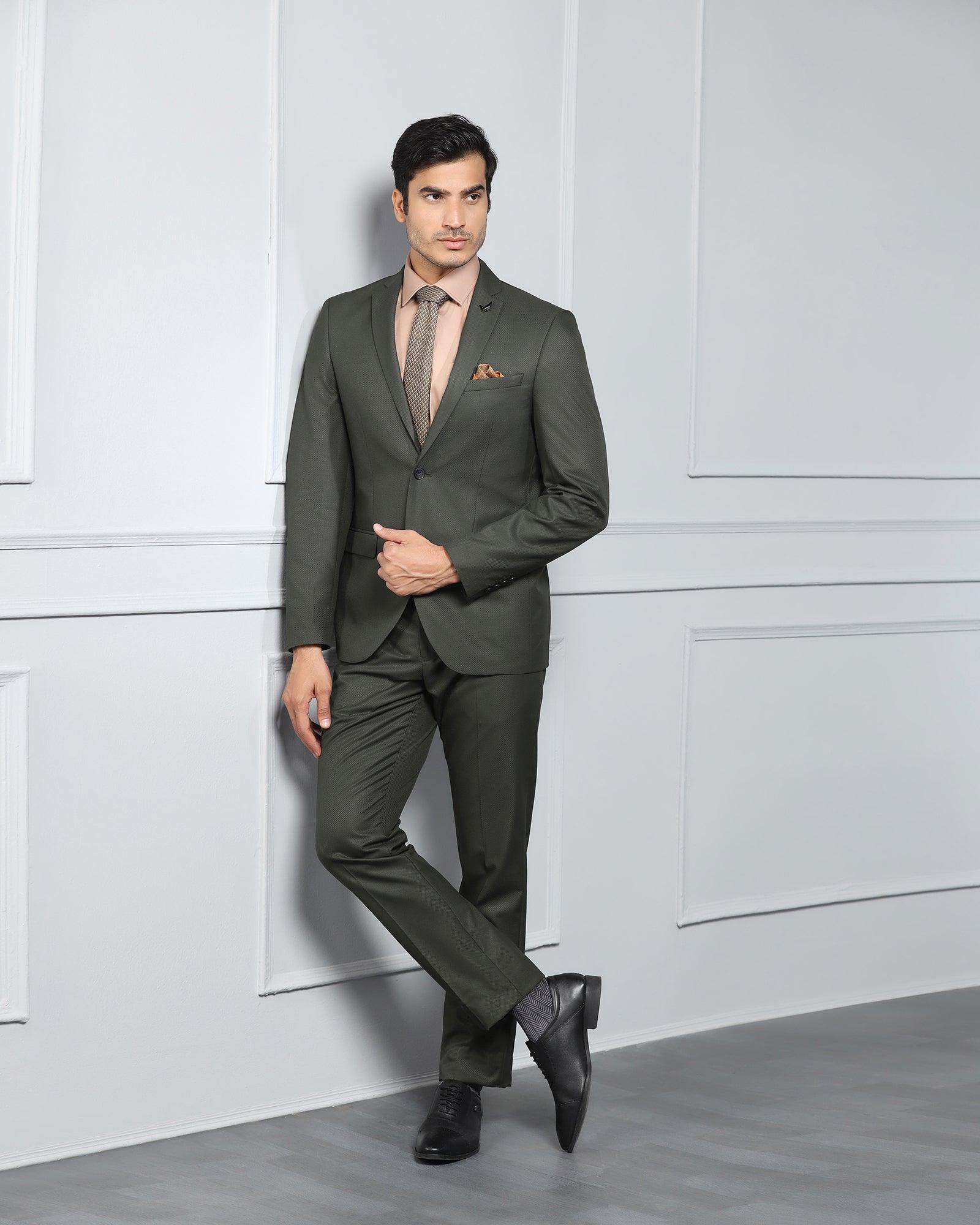 Two Piece Dark Green Textured Formal Suit - Valcon - Blackberrys