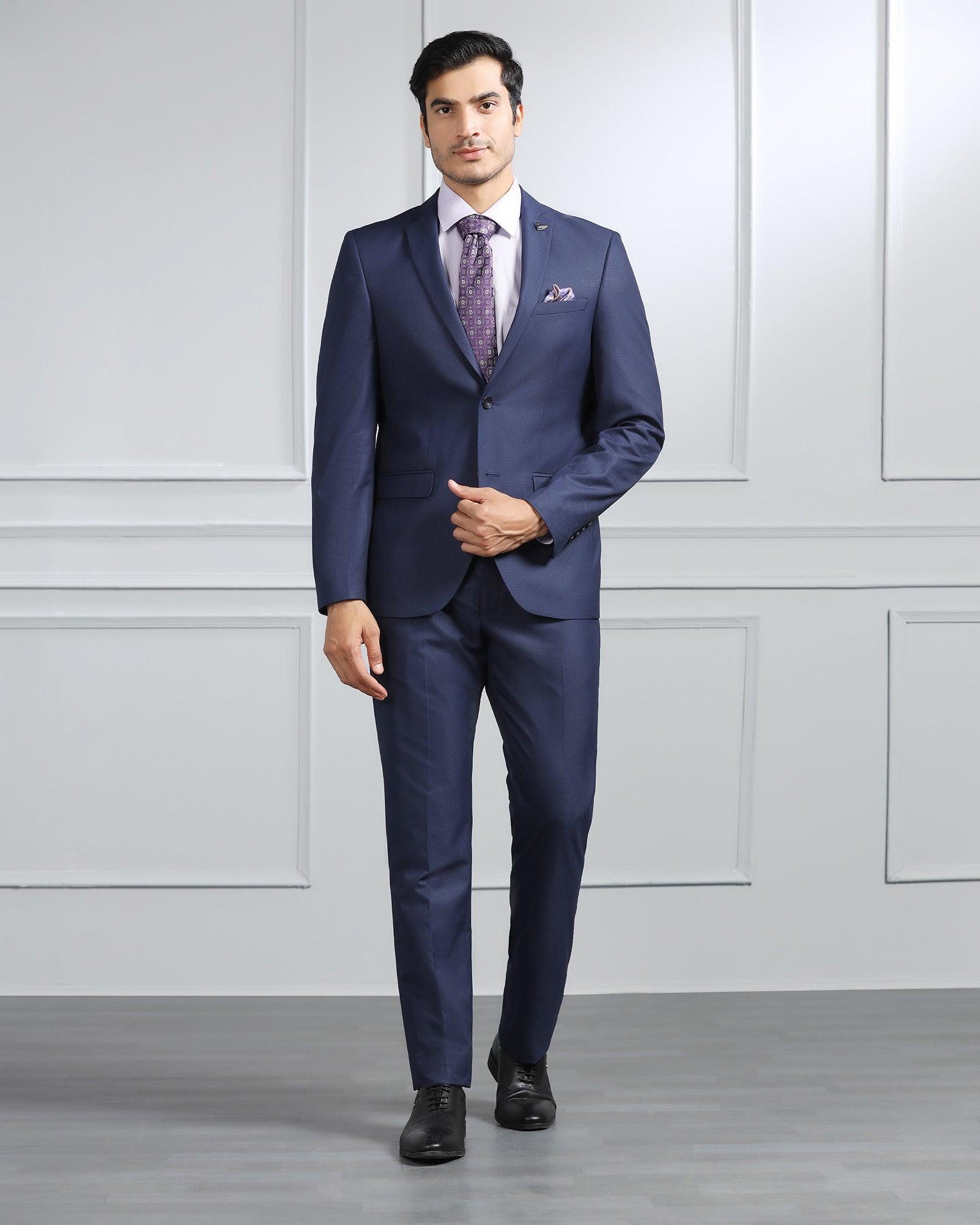 Two Piece Navy Textured Formal Suit - Valcon - Blackberrys