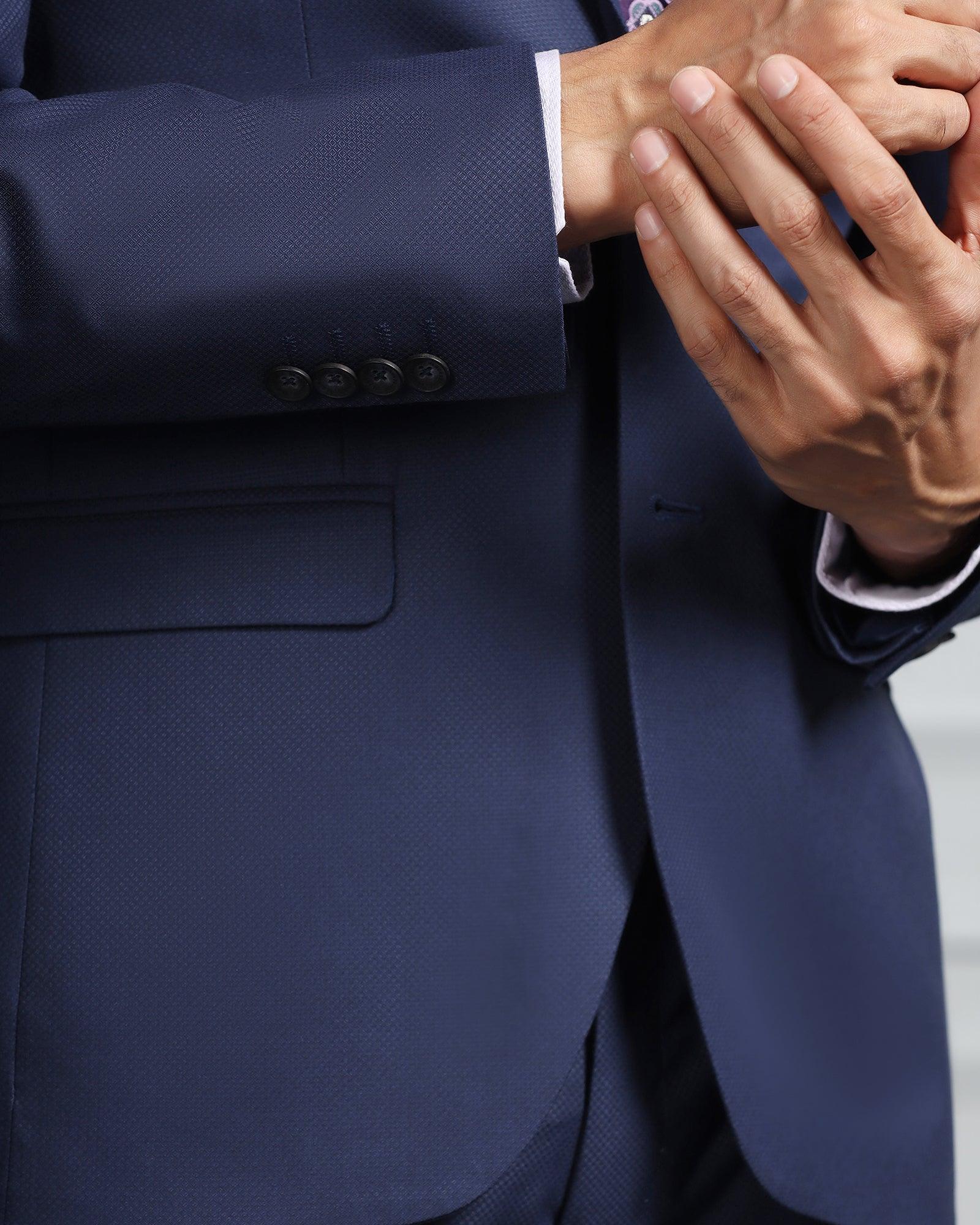 Two Piece Navy Textured Formal Suit - Valcon - Blackberrys