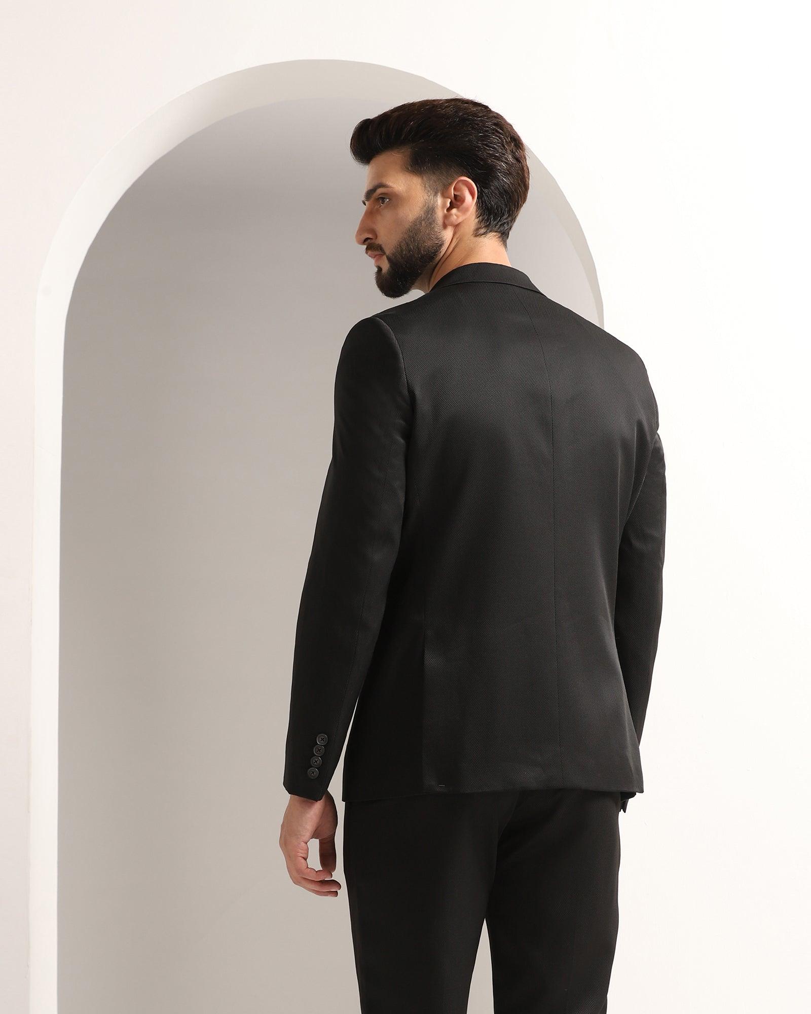 Three Piece Black Textured Formal Suit - Nosfer - Blackberrys