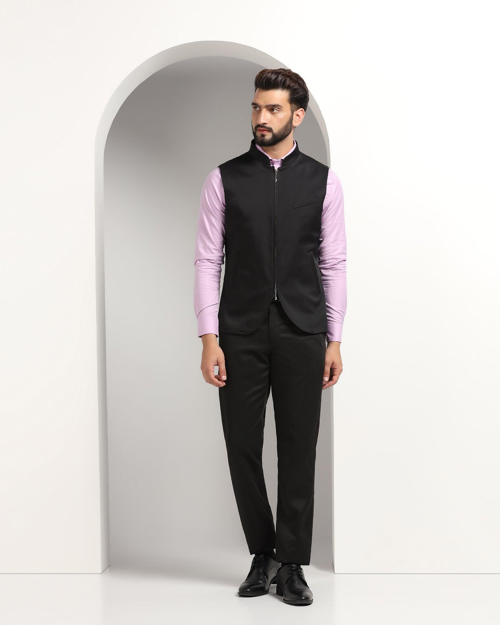 Three Piece Black Textured Formal Suit - Nosfer - Blackberrys