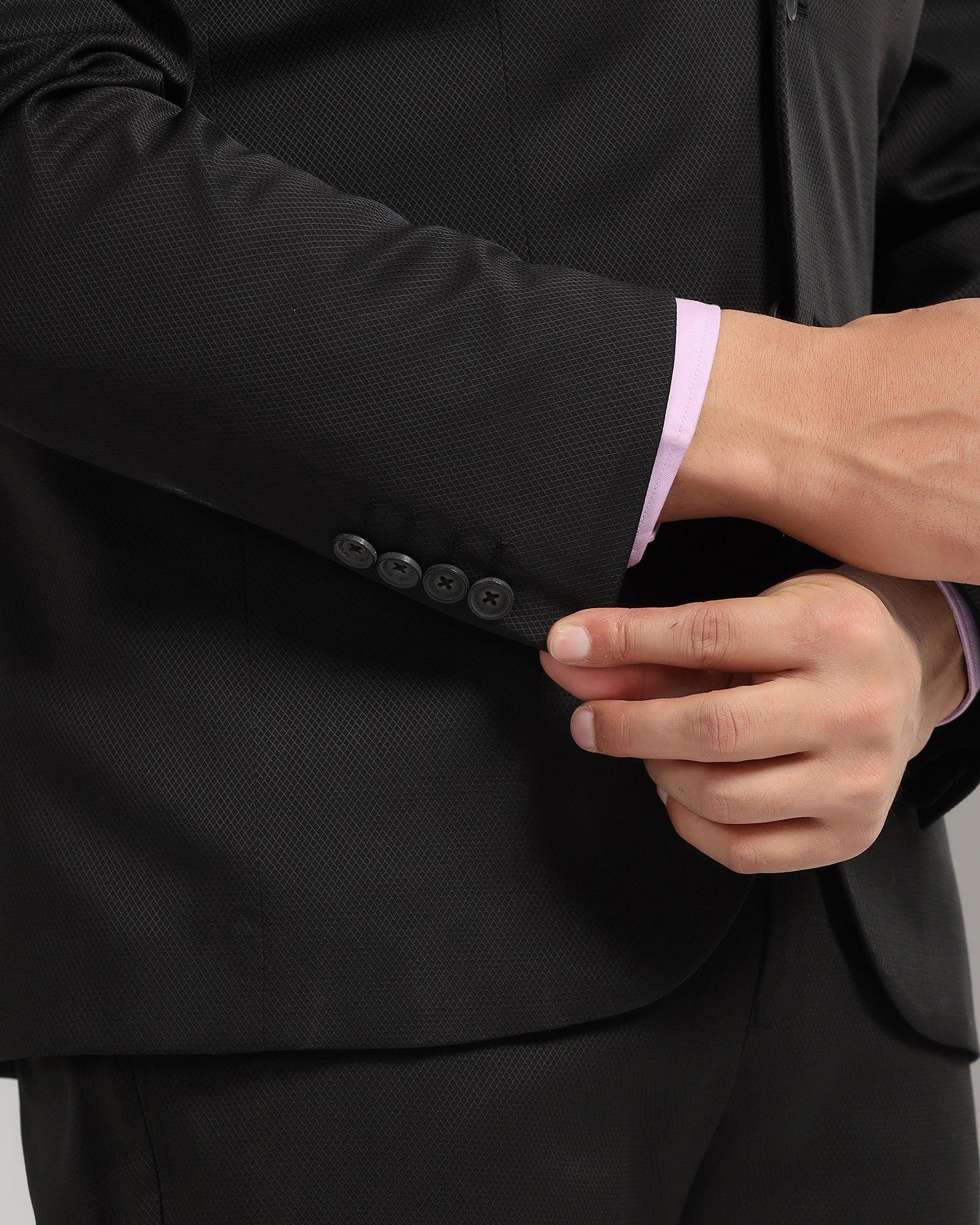 Three Piece Black Textured Formal Suit - Nosfer - Blackberrys