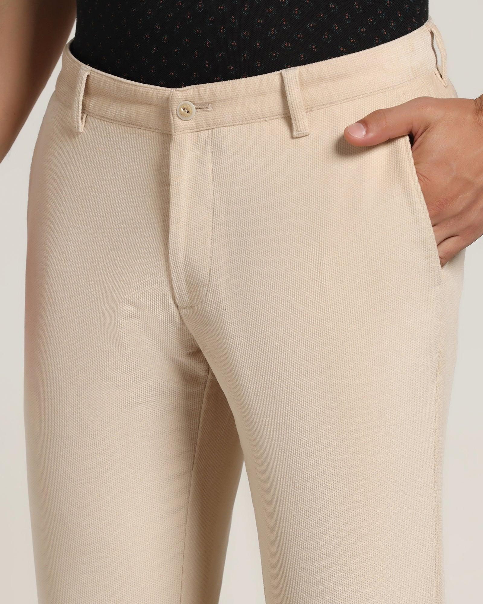 Textured Casual Khakis In Beige B-95 (Moon) - Blackberrys