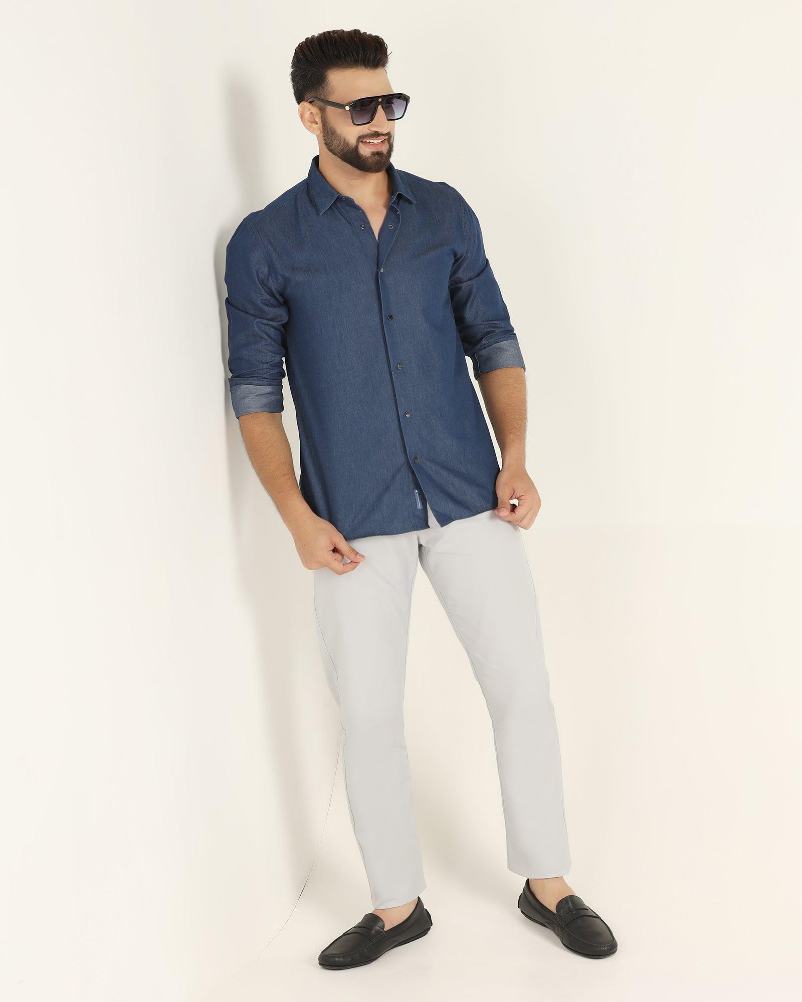 Textured Casual Khakis In Grey B-95 (Jeny) - Blackberrys