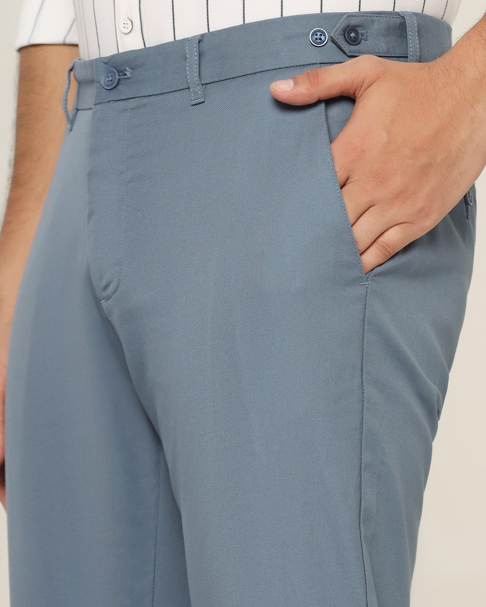 Textured Casual Khakis In Metallic Blue B-95 (Jeny) - Blackberrys