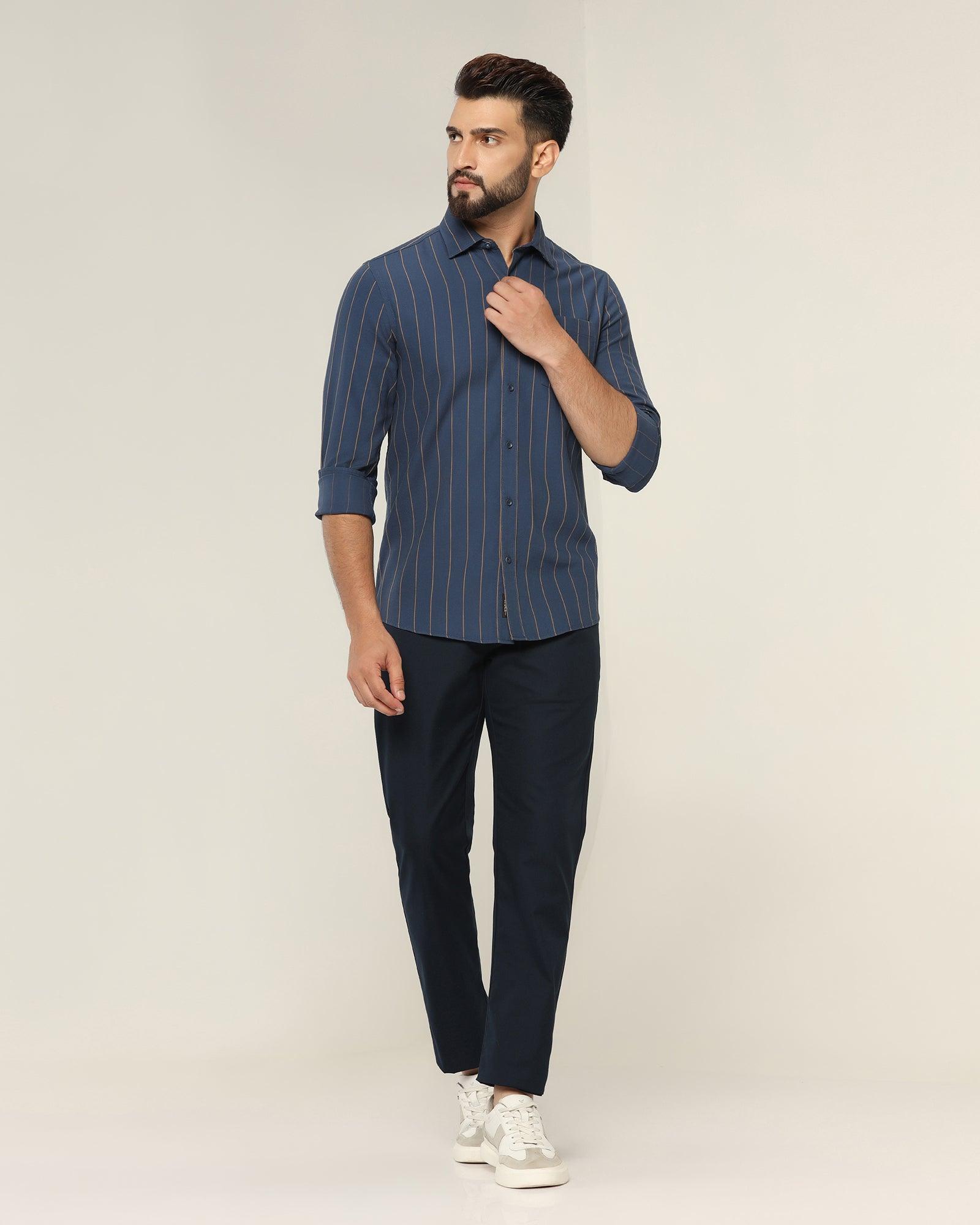 Textured Casual Khakis In Navy B-95 (Jeny) - Blackberrys