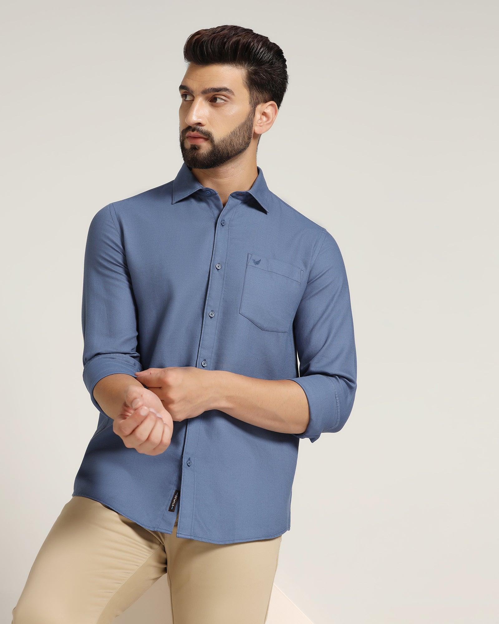 Textured Casual Shirt In Blue (Caty) - Blackberrys