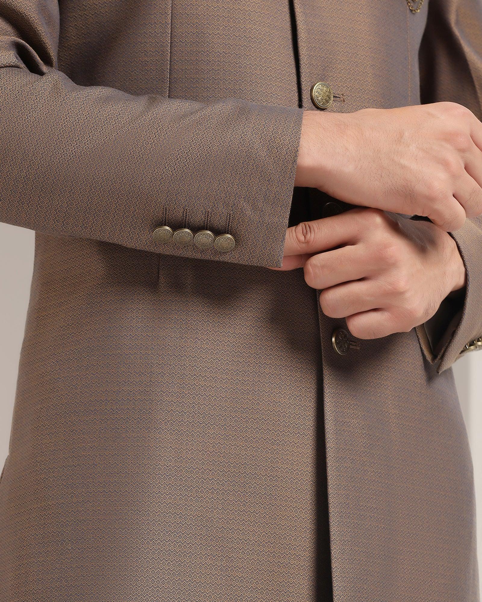 Swarn Two Piece Golden Textured Achkan Set - Dimitri - Blackberrys