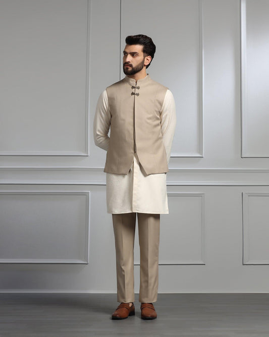 Golden Swarn Textured Achkan Set - Dodget