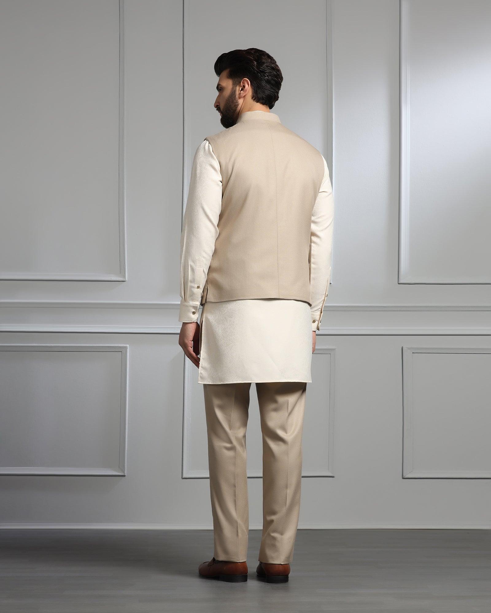 Swarn Two Piece Golden Textured Achkan Set - Dodget - Blackberrys