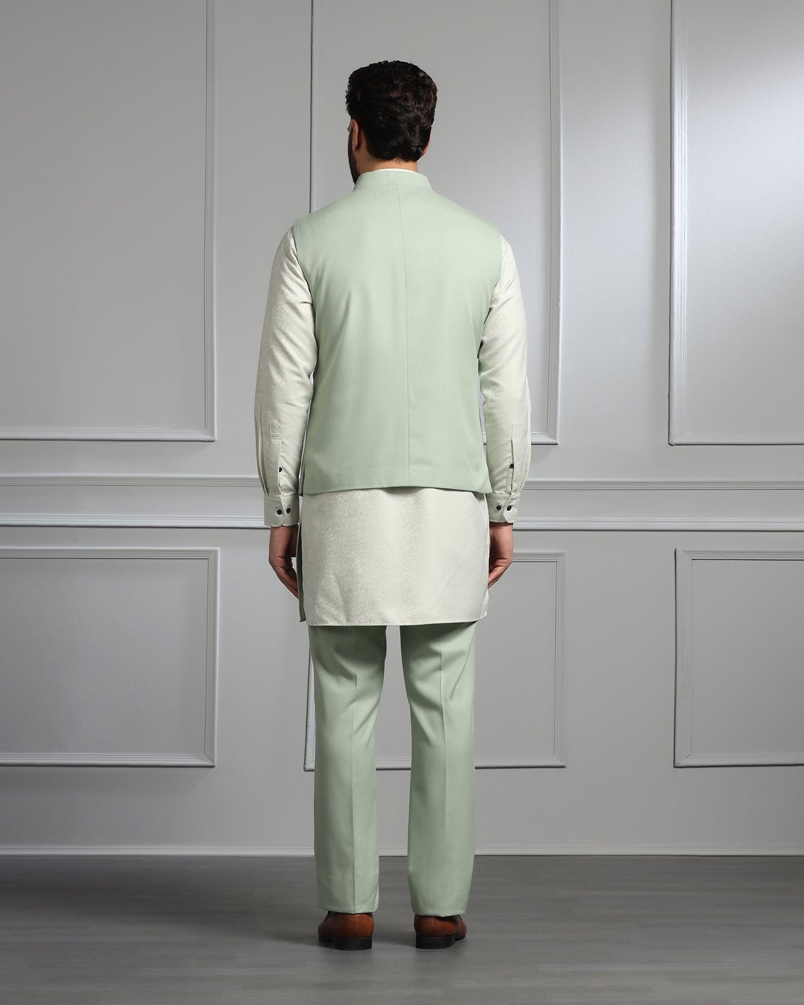 Swarn Two Piece Green Textured Achkan Set - Dodget - Blackberrys