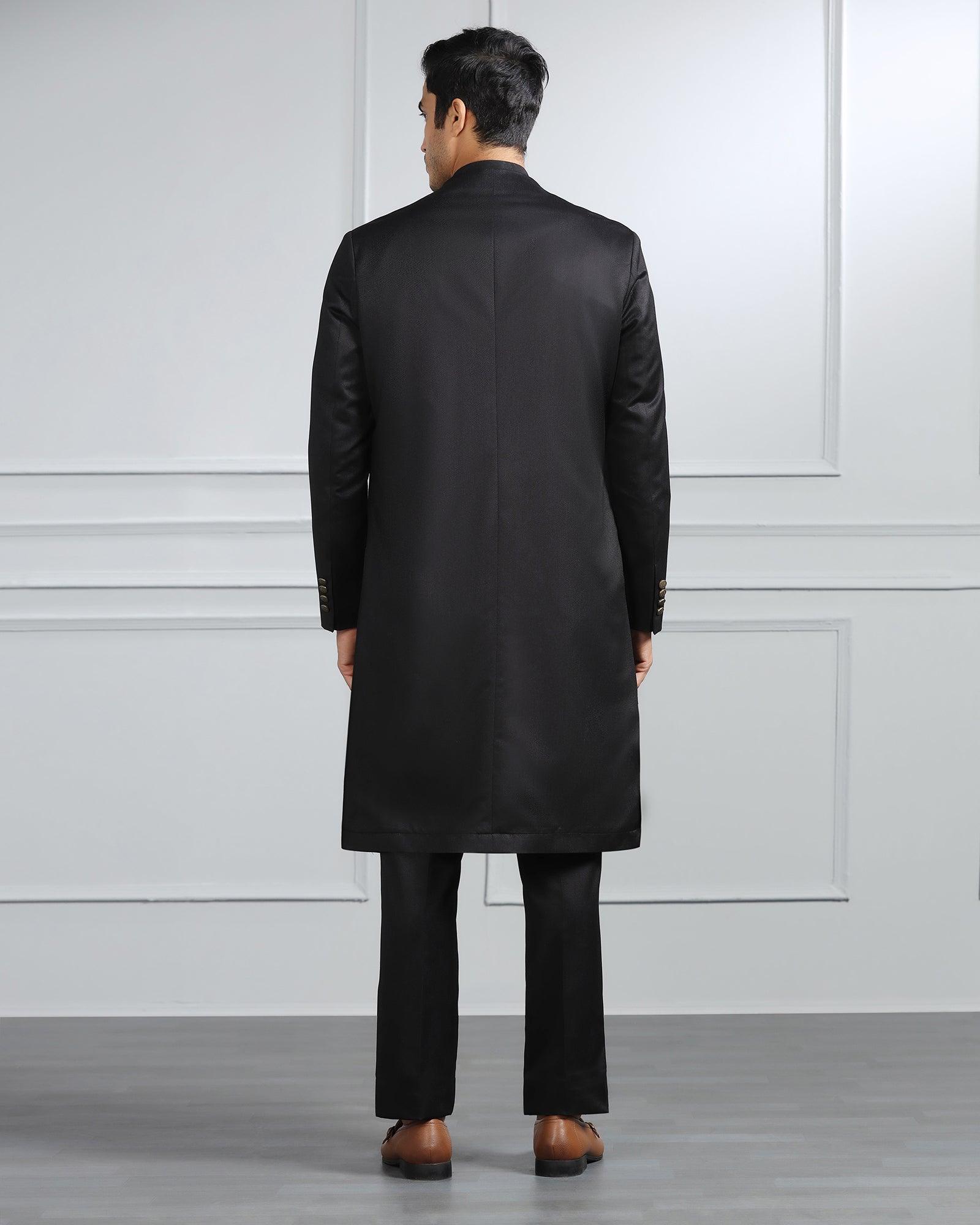 Swarn Multitude 6X Black Textured Achkan Set - Stapol - Blackberrys