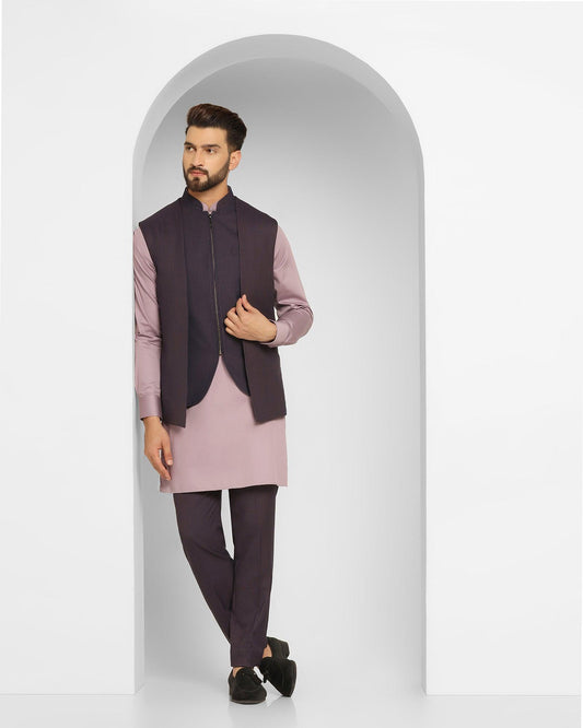 Purple Swarn Textured Achkan Set - Cosmo