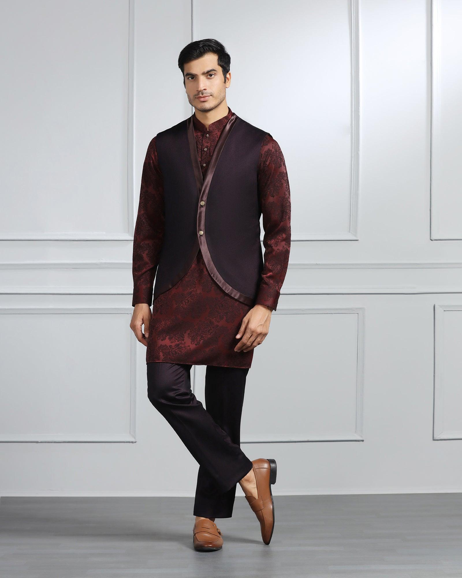 Swarn Multitude 6X Wine Textured Achkan Set - Stapol - Blackberrys