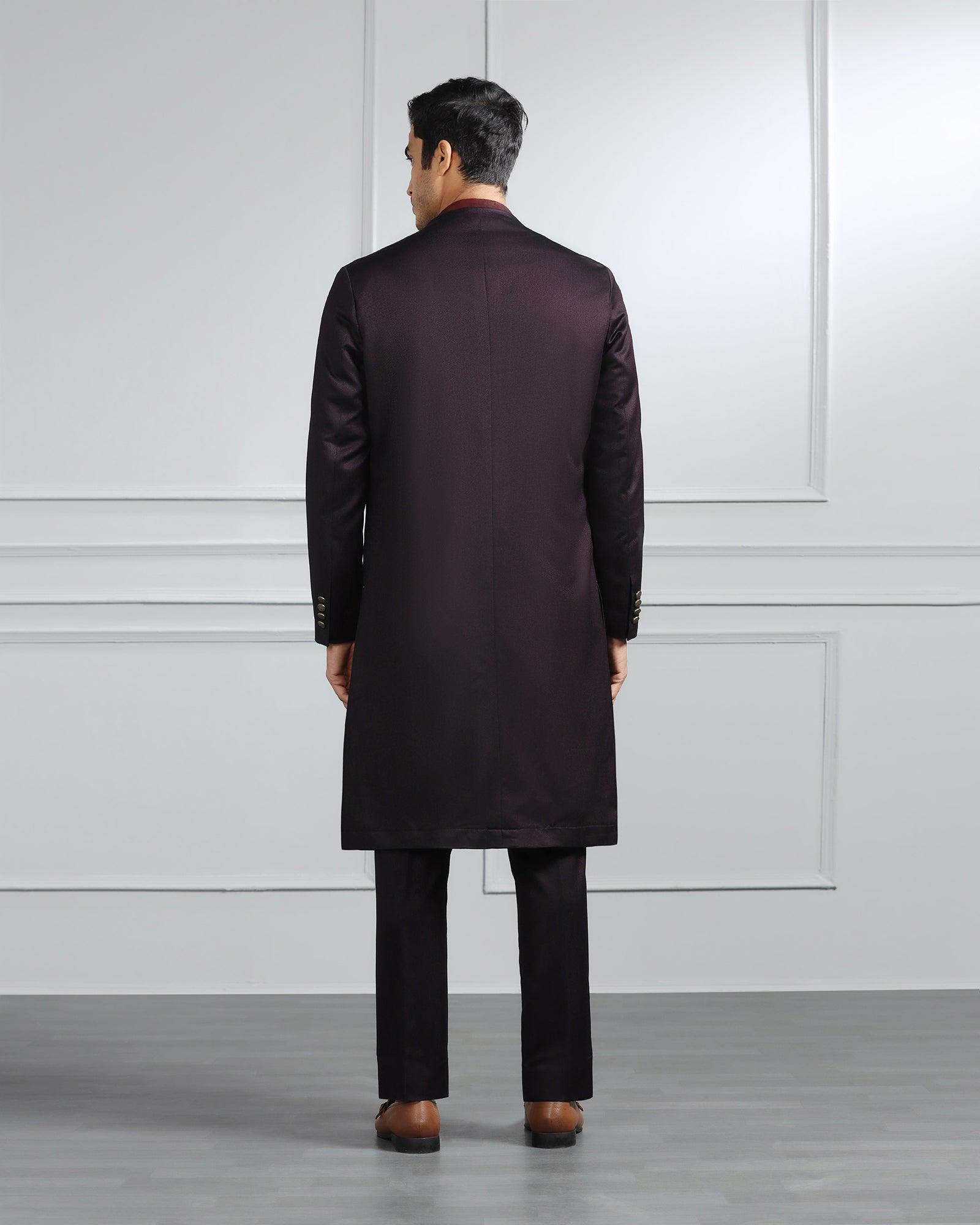 Swarn Multitude 6X Wine Textured Achkan Set - Stapol - Blackberrys