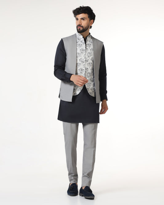 Grey Swarn Textured Achkan Set - Cortez