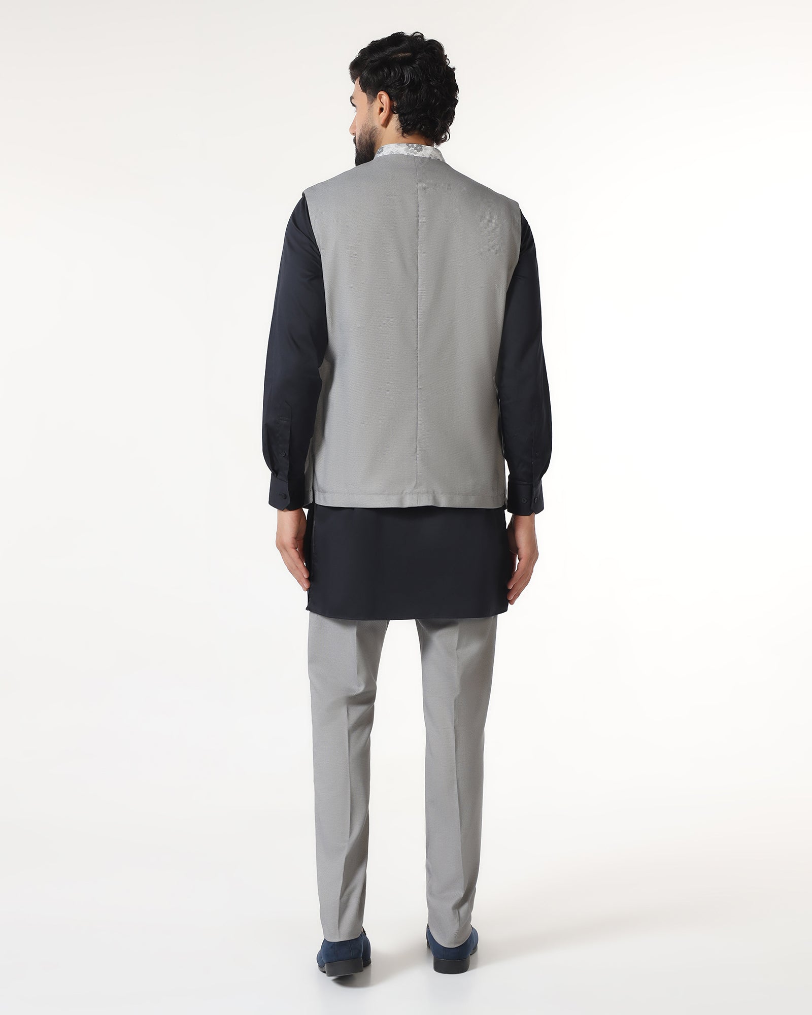 Grey Swarn Textured Achkan Set - Cortez