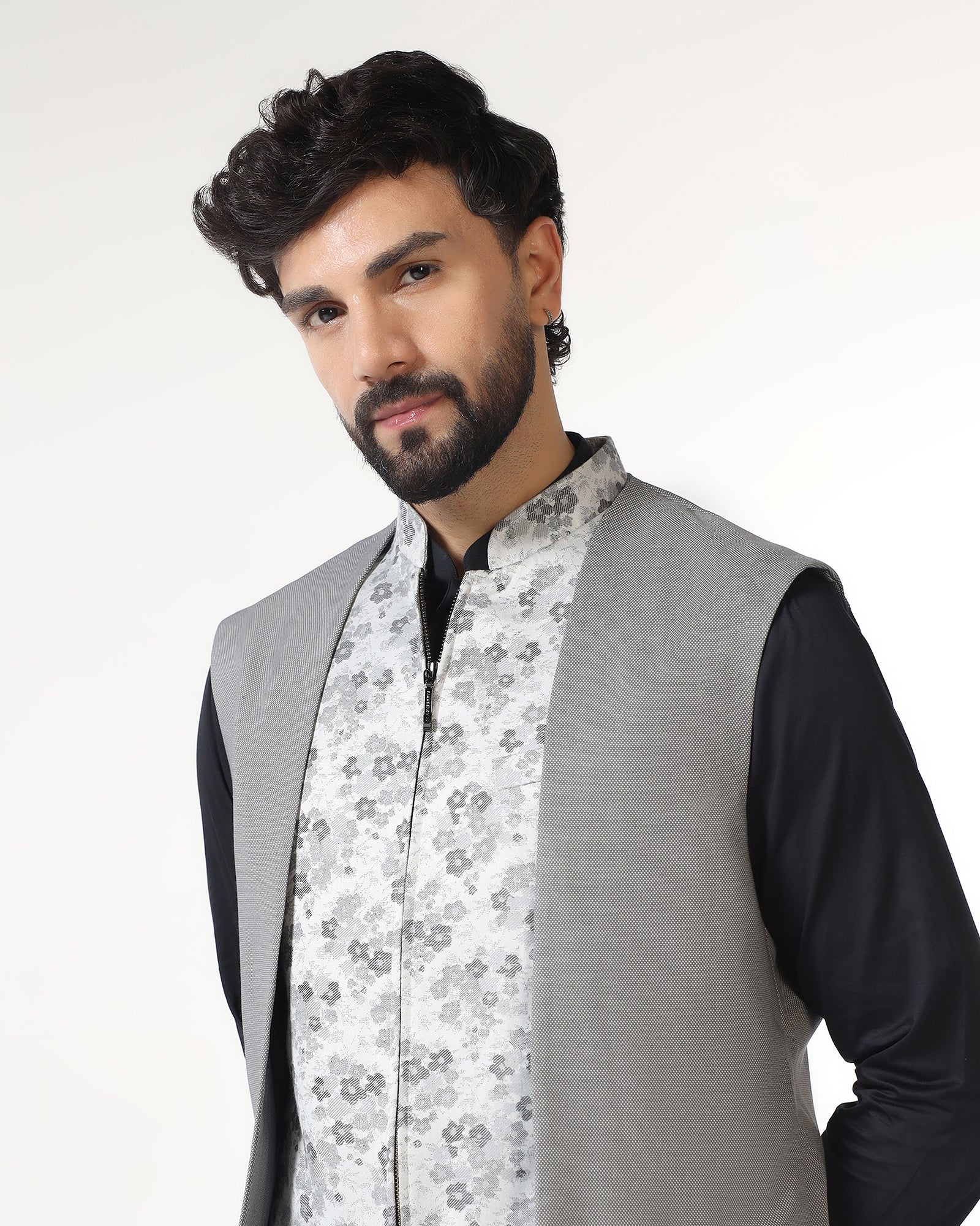 Grey Swarn Textured Achkan Set - Cortez