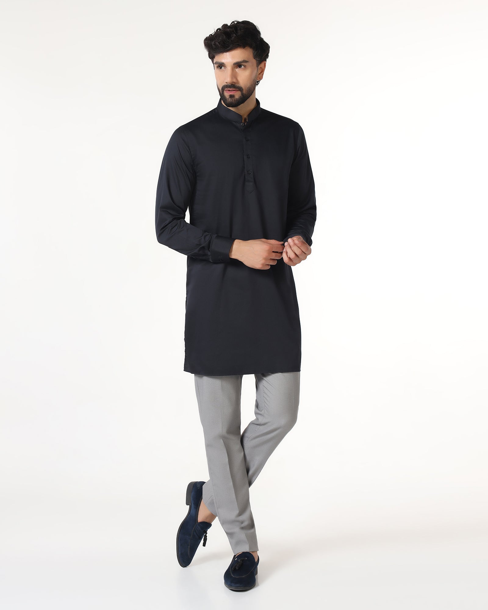 Grey Swarn Textured Achkan Set - Cortez