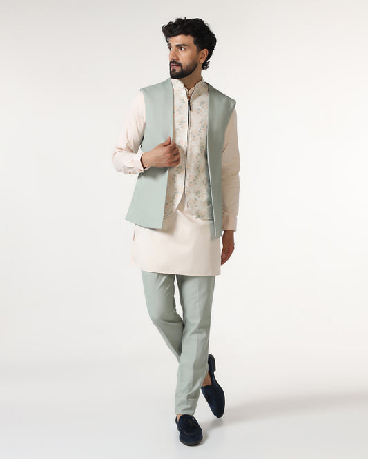 Mint Swarn Textured Achkan Set - Cortez