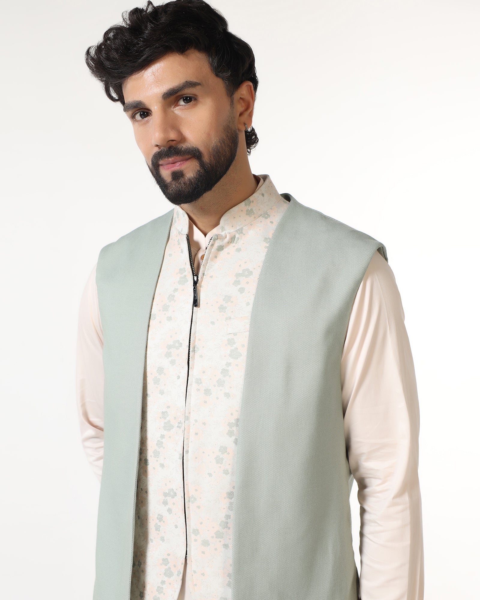 Mint Swarn Textured Achkan Set - Cortez
