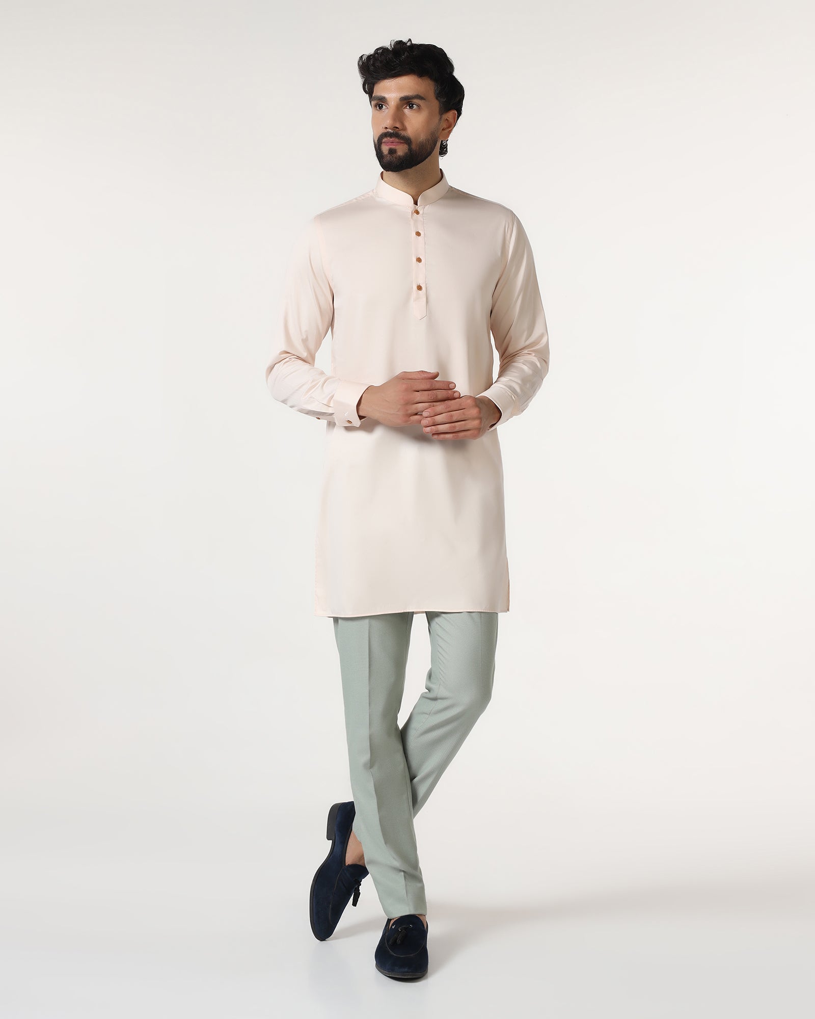 Mint Swarn Textured Achkan Set - Cortez