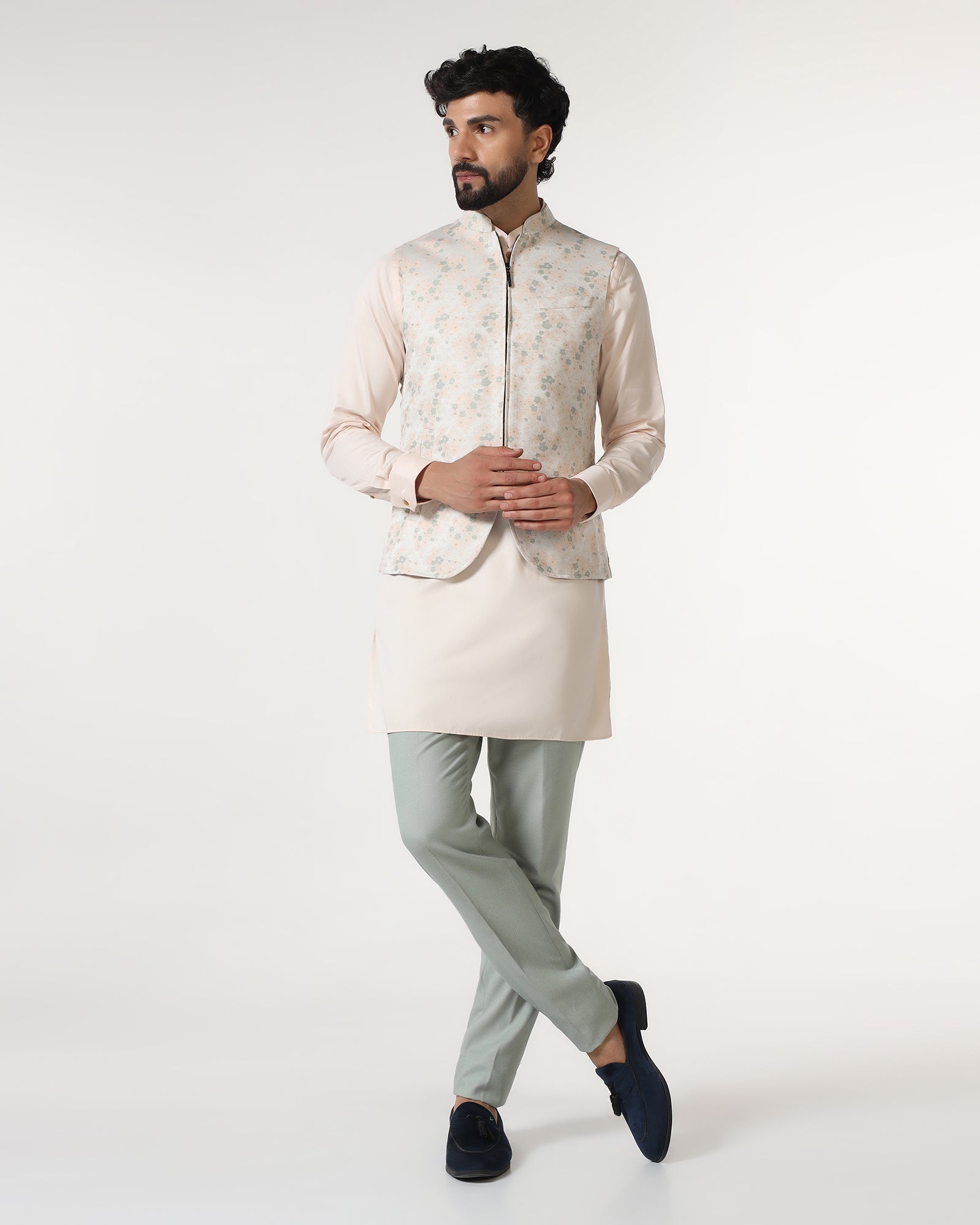 Mint Swarn Textured Achkan Set - Cortez