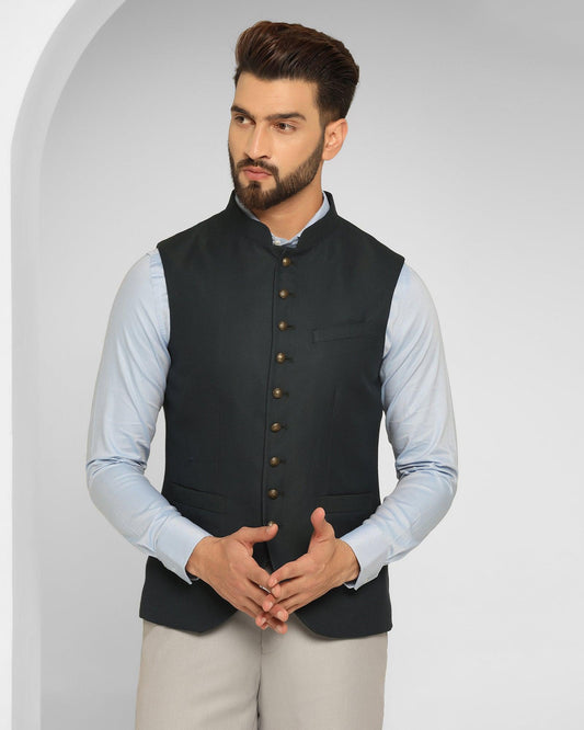 Bandhgala Formal Dark Green Textured Waistcoat - Ryker