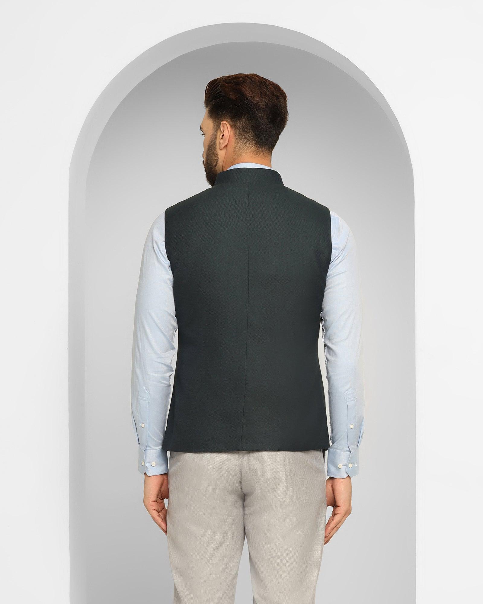 Textured Formal Bandhgala Waistcoat In Dark Green (Ryker) - Blackberrys