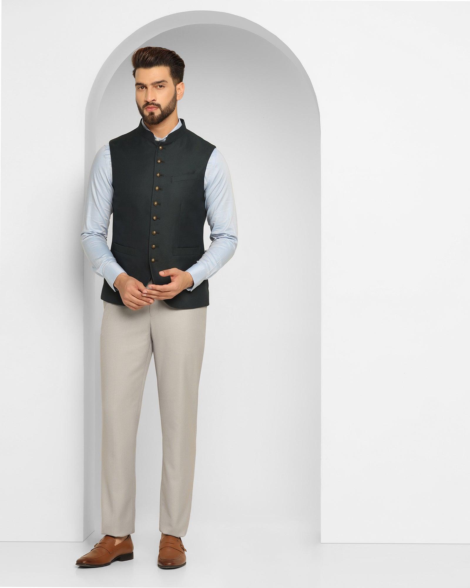 Textured Formal Bandhgala Waistcoat In Dark Green (Ryker) - Blackberrys