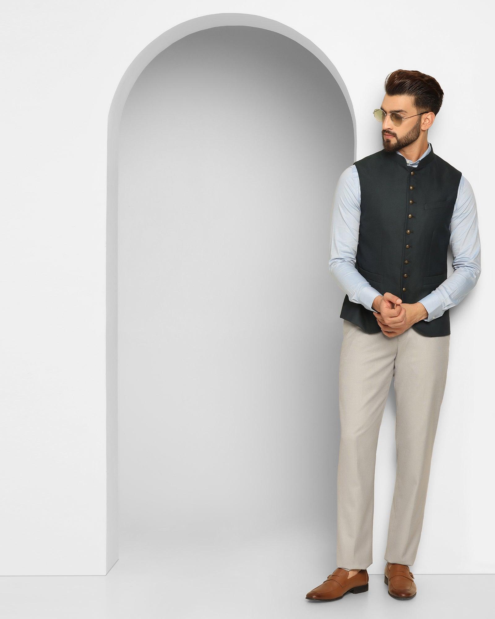 Textured Formal Bandhgala Waistcoat In Dark Green (Ryker) - Blackberrys