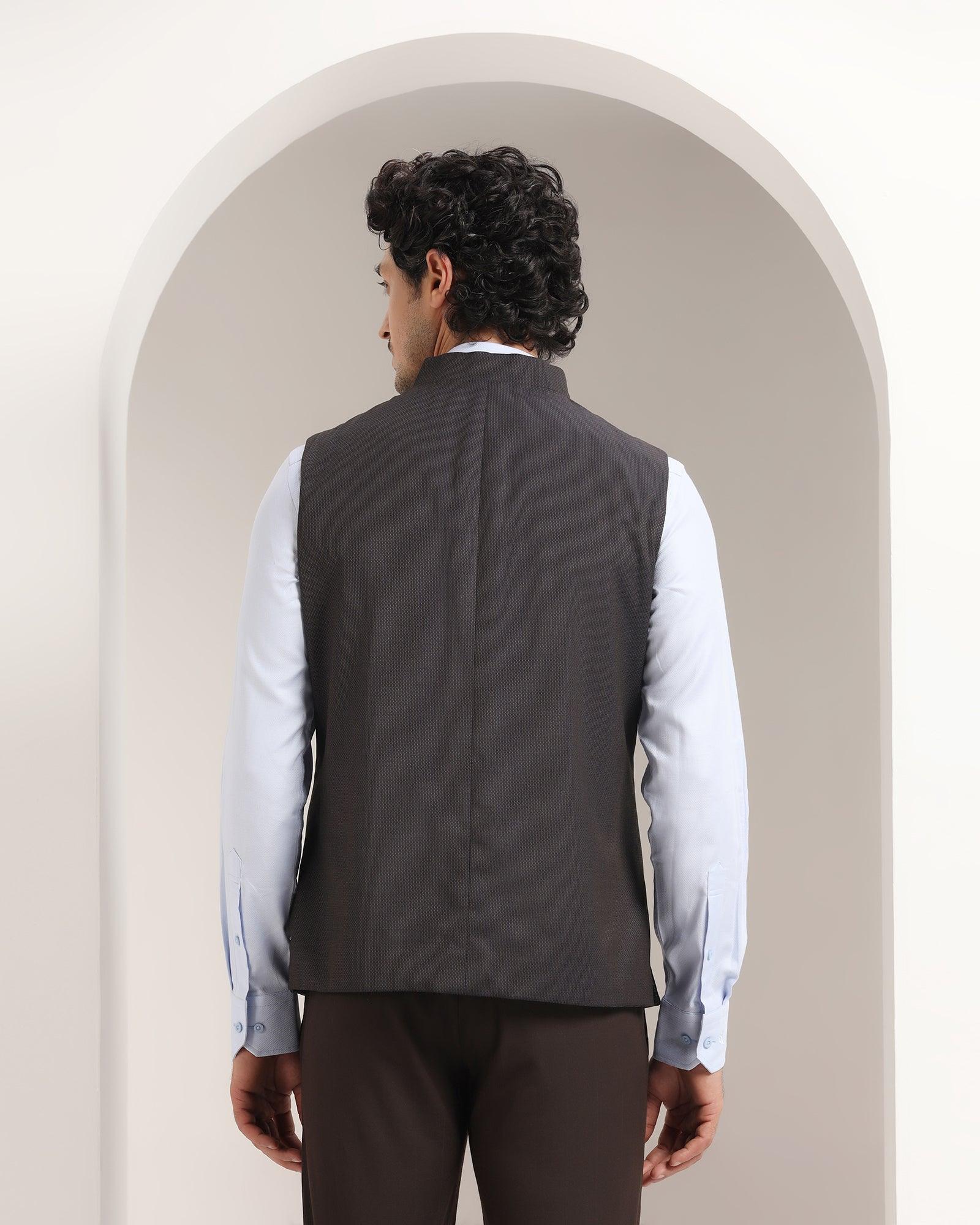 Bandhgala Formal Navy Textured Waistcoat - Kafka - Blackberrys