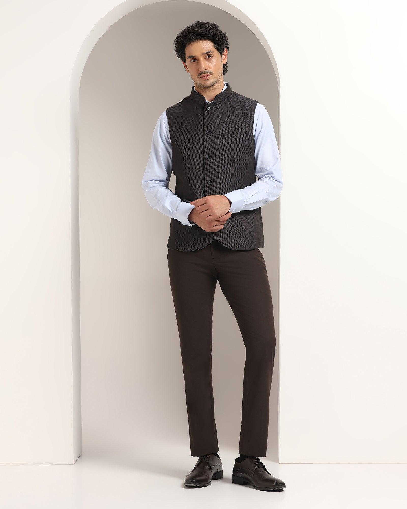 Bandhgala Formal Navy Textured Waistcoat - Kafka - Blackberrys